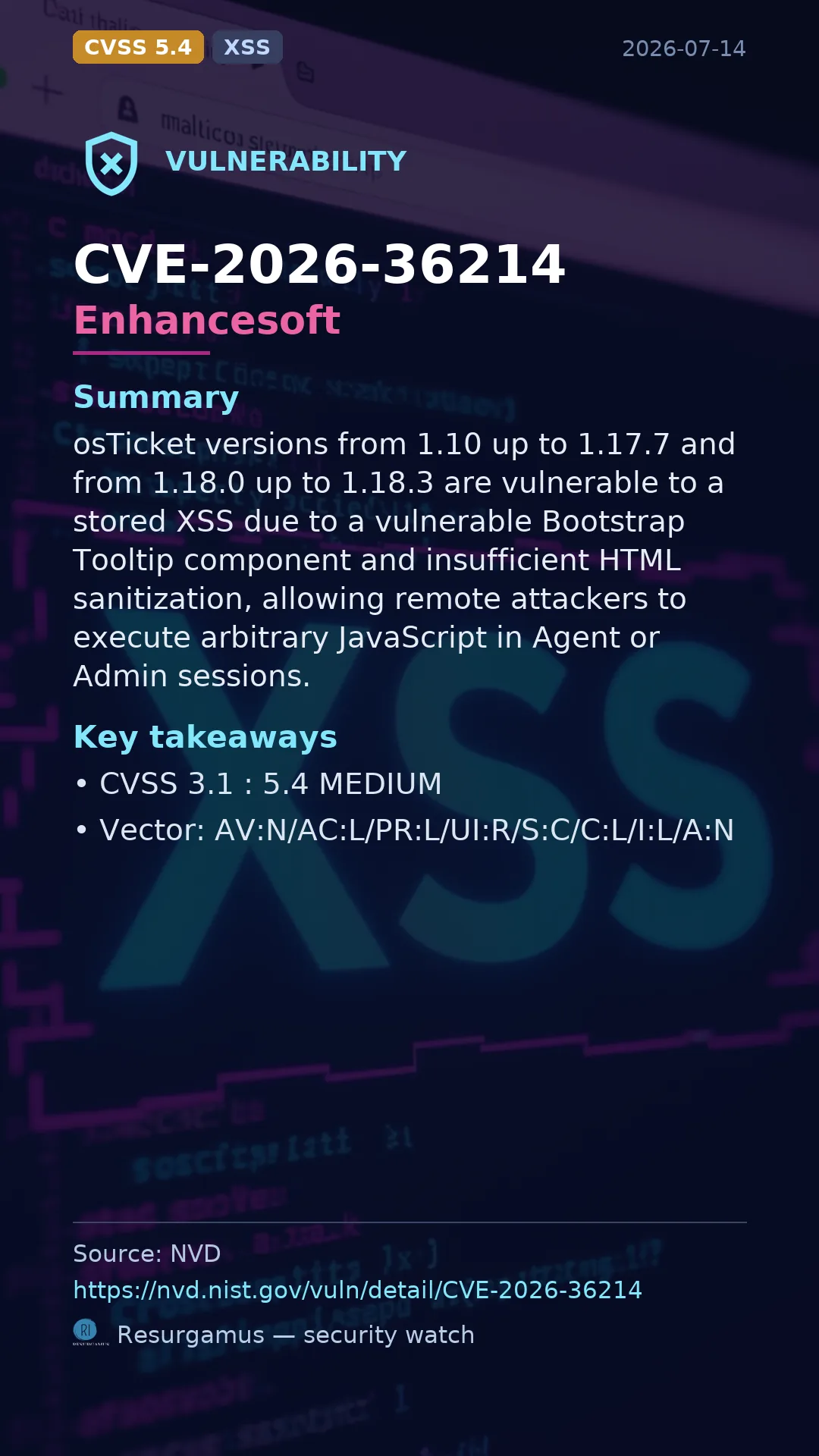 CVE-2026-36214 Enhancesoft Vulnerability