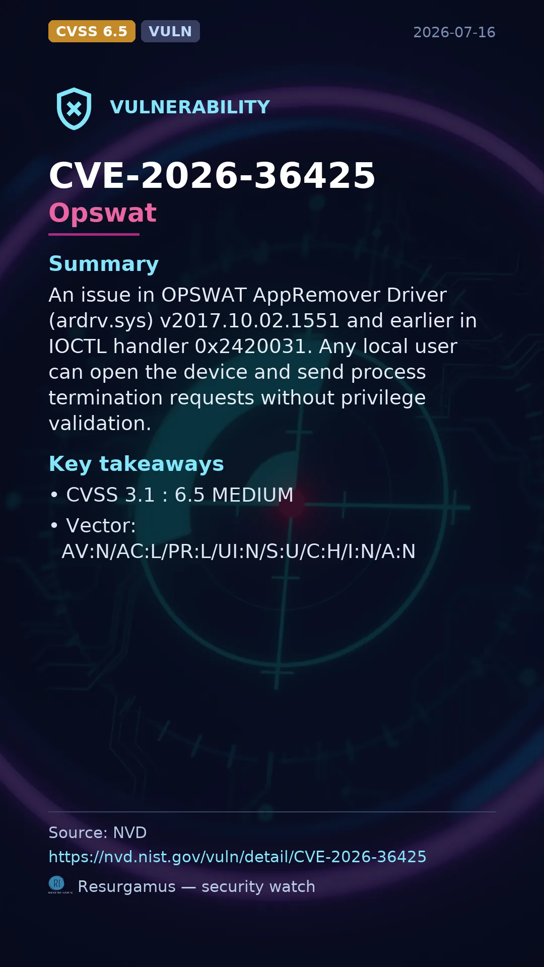 CVE-2026-36425 Opswat Vulnerability