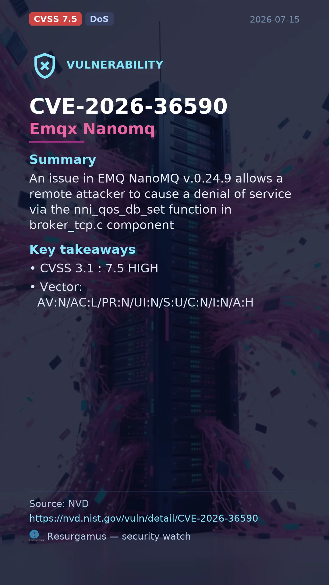 CVE-2026-36590 Emqx Nanomq Vulnerability