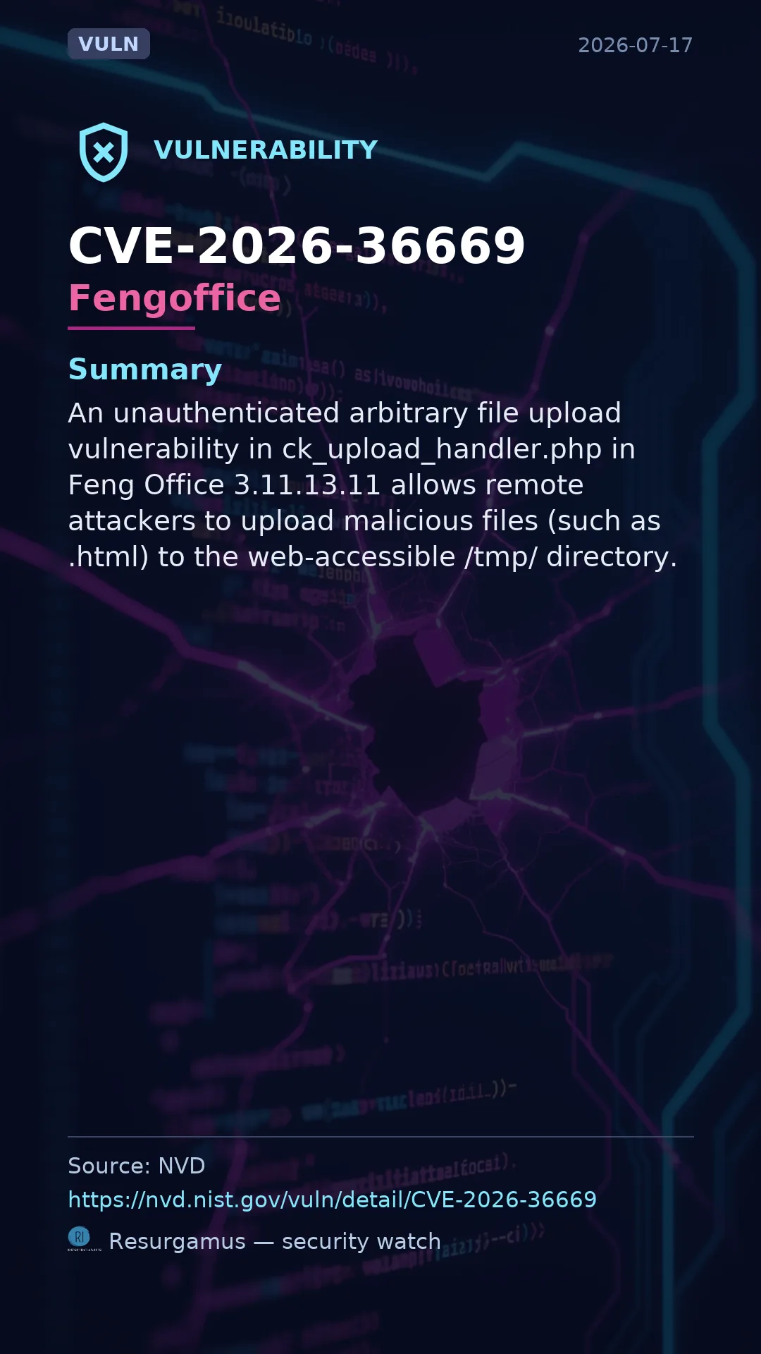 CVE-2026-36669 Fengoffice Vulnerability