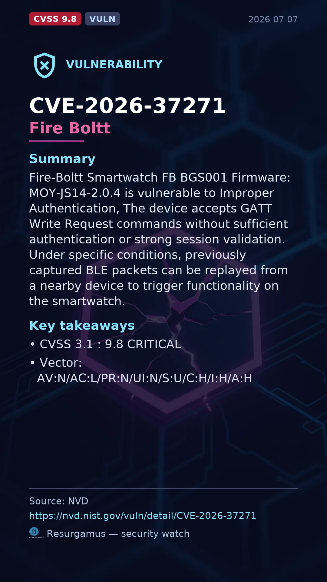 CVE-2026-37271 Fire Boltt Vulnerability
