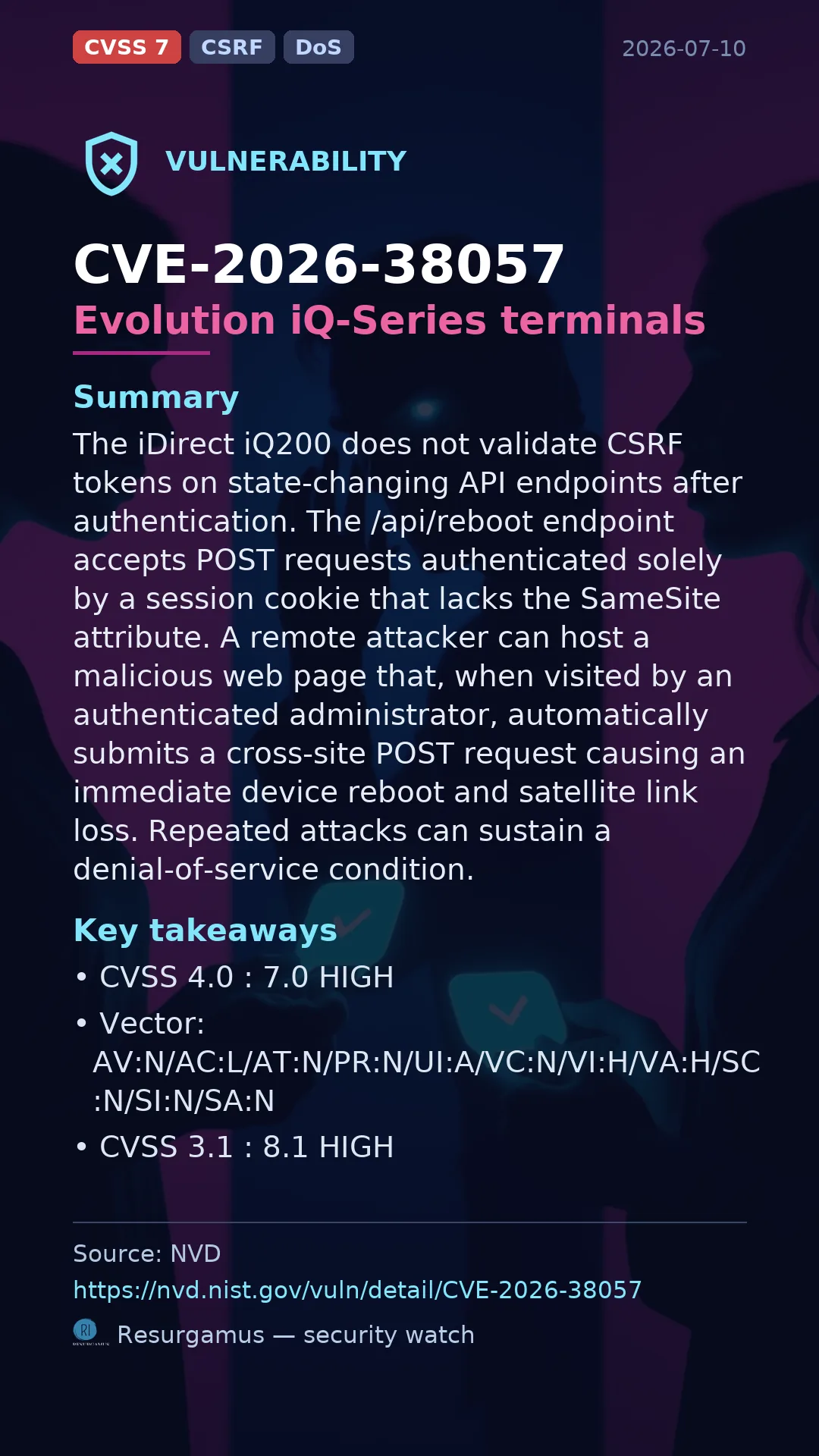 CVE-2026-38057 Evolution iQ‑Series terminals Vulnerability