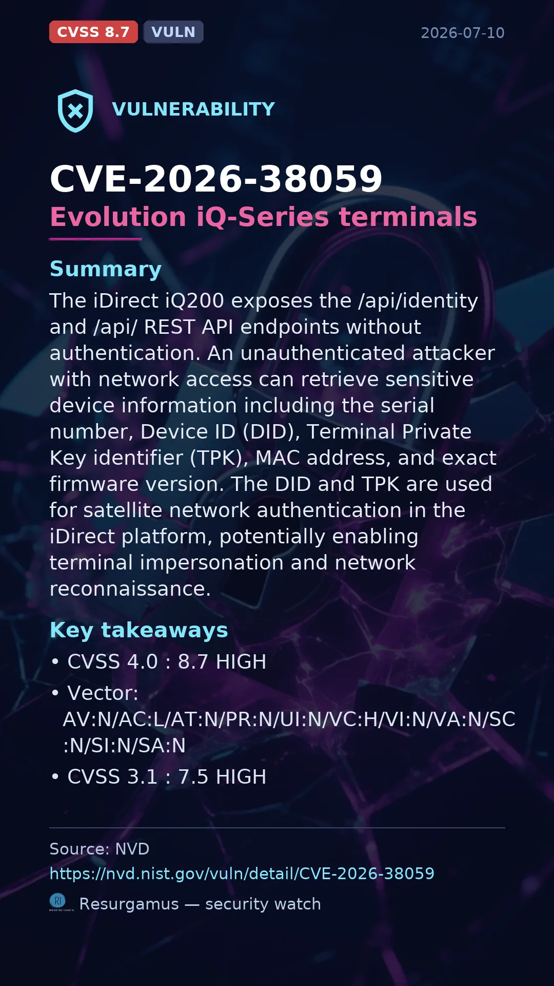CVE-2026-38059 Evolution iQ‑Series terminals Vulnerability