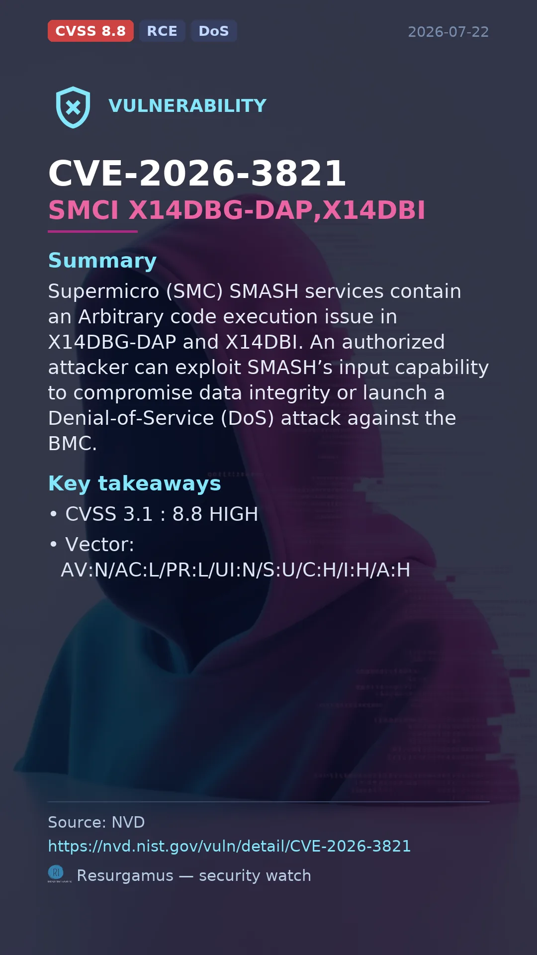 CVE-2026-3821 SMCI X14DBG-DAP,X14DBI Vulnerability