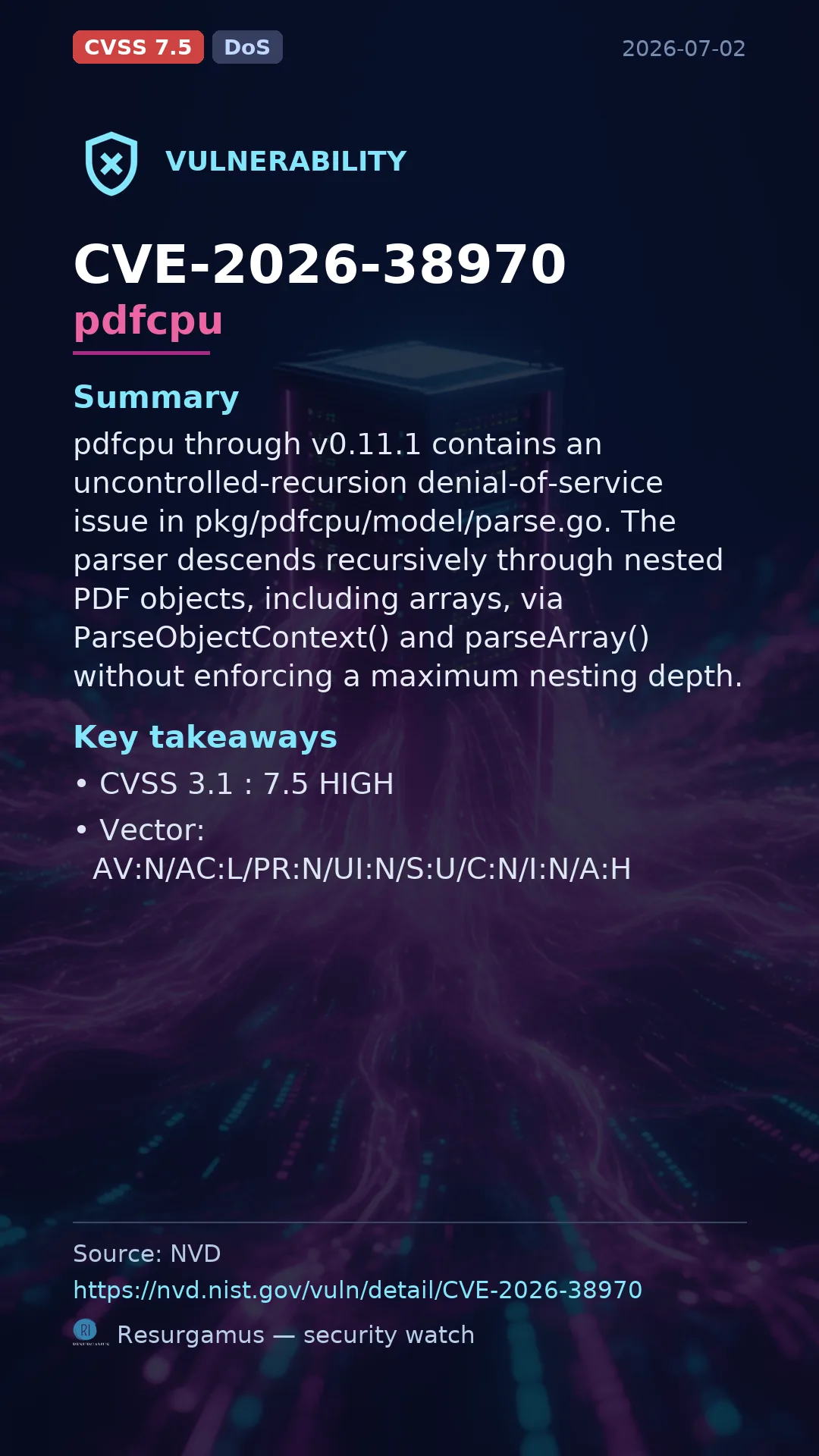 CVE-2026-38970 pdfcpu Vulnerability