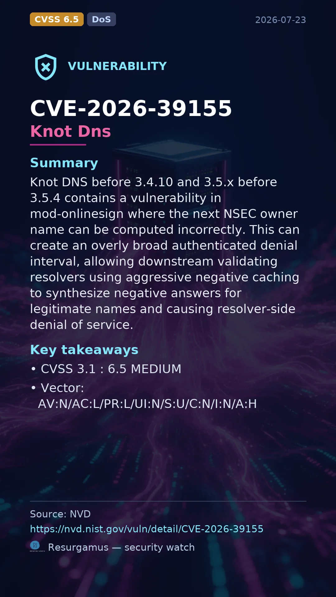 CVE-2026-39155 Knot Dns Vulnerability