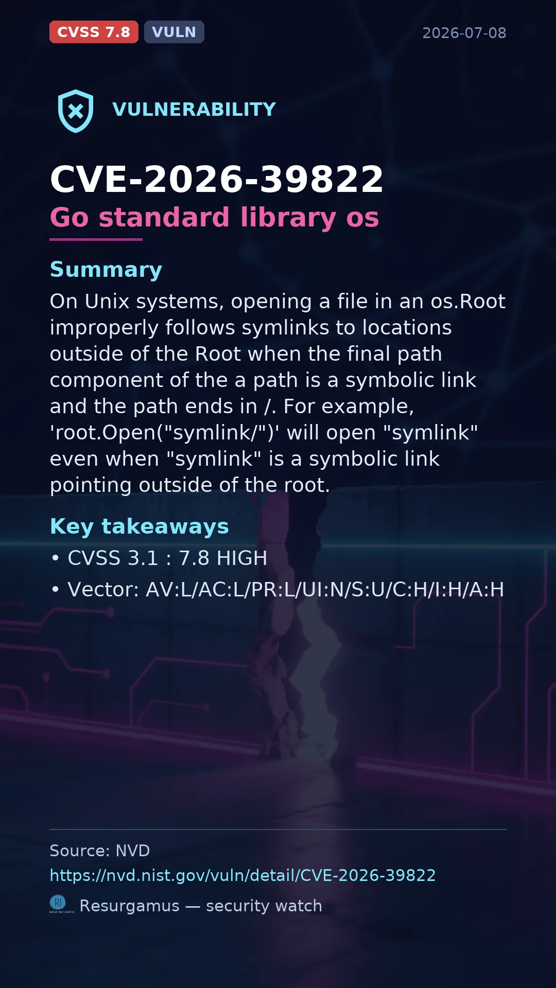 CVE-2026-39822 Go standard library os Vulnerability