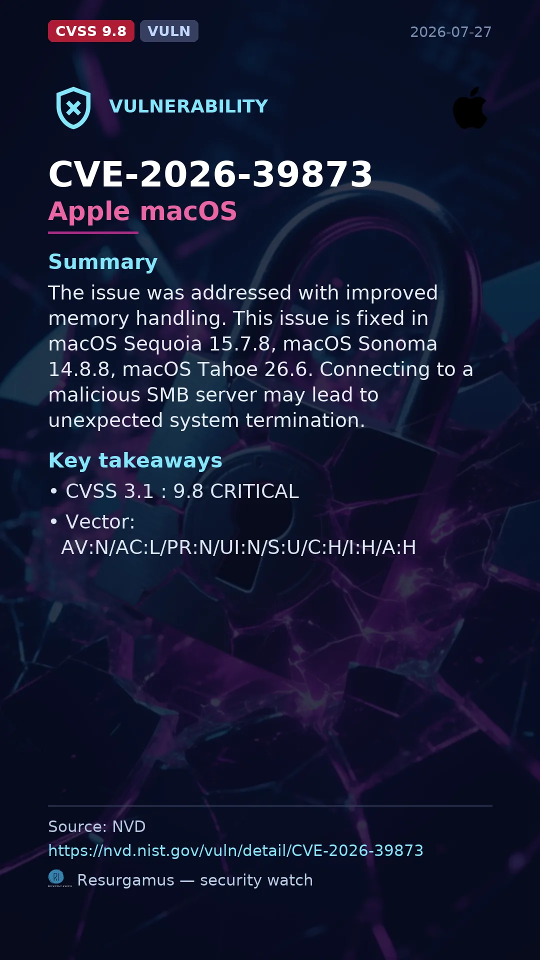CVE-2026-39873 Apple macOS Vulnerability