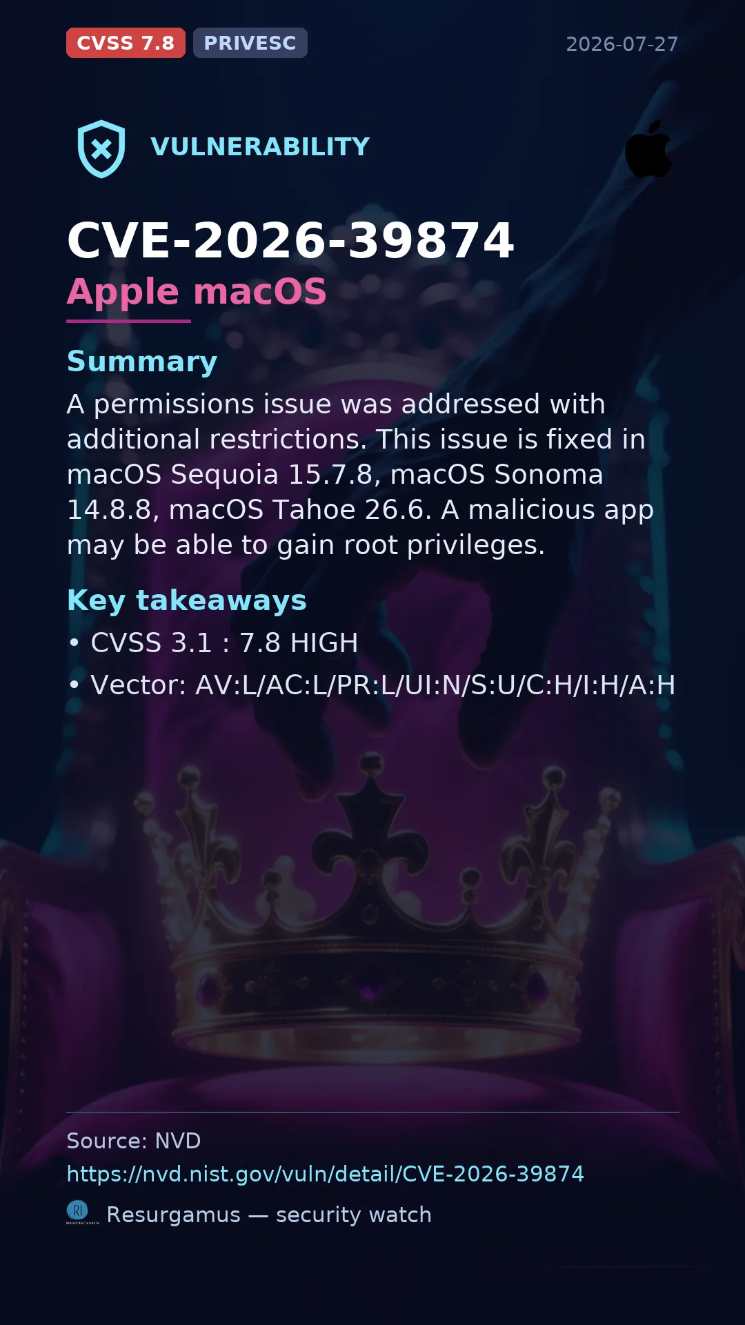 CVE-2026-39874 Apple macOS Vulnerability