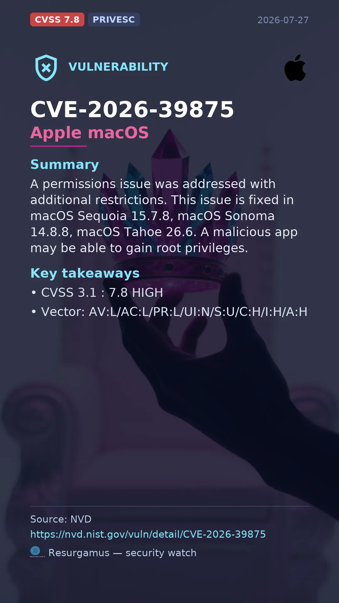 CVE-2026-39875 Apple macOS Vulnerability