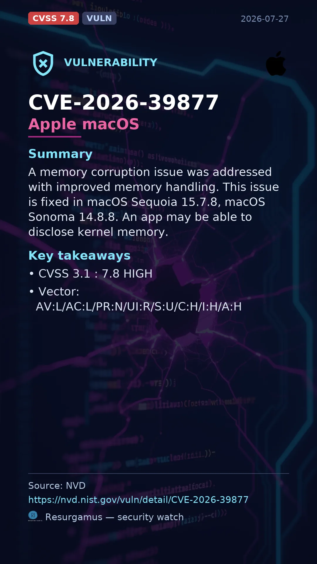 CVE-2026-39877 Apple macOS Vulnerability