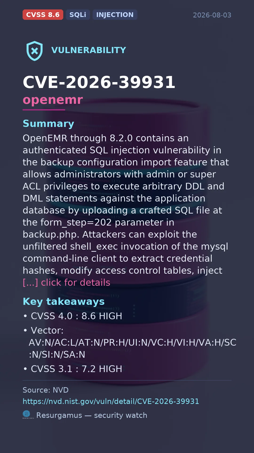 CVE-2026-39931 openemr Vulnerability