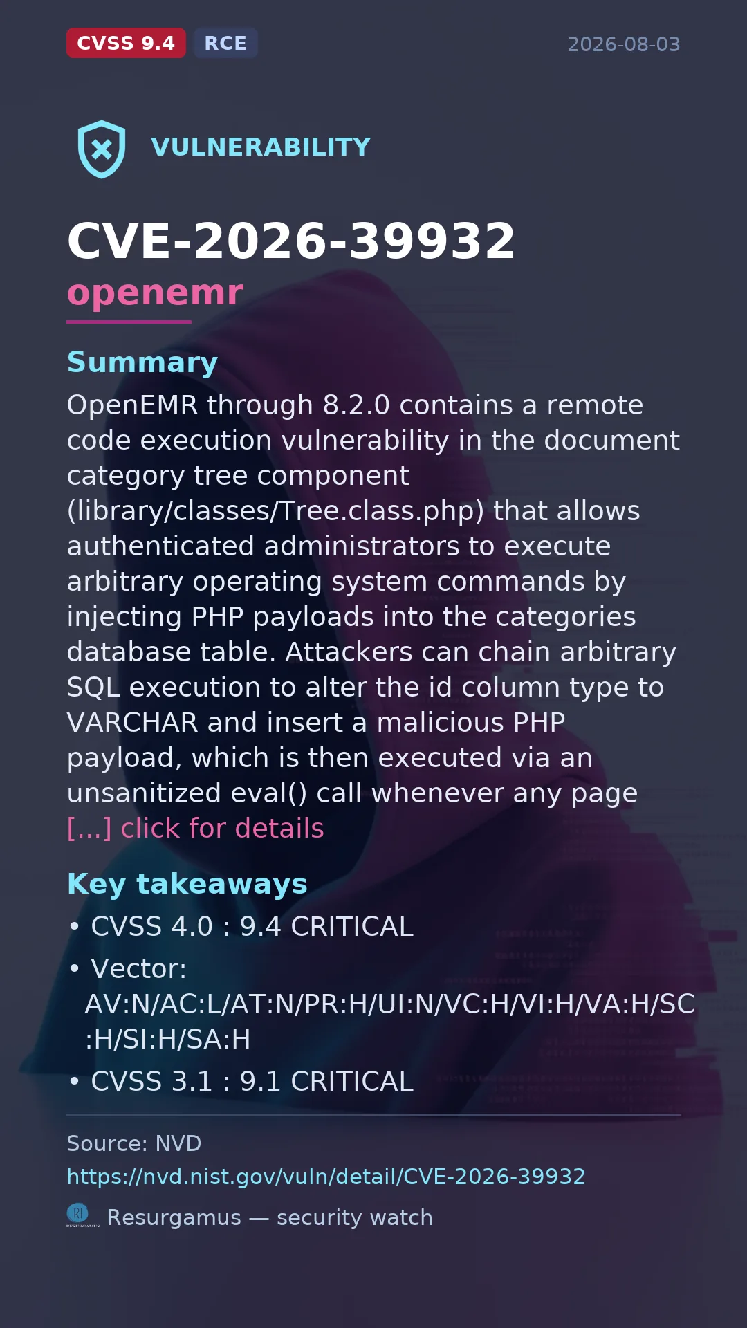 CVE-2026-39932 openemr Vulnerability
