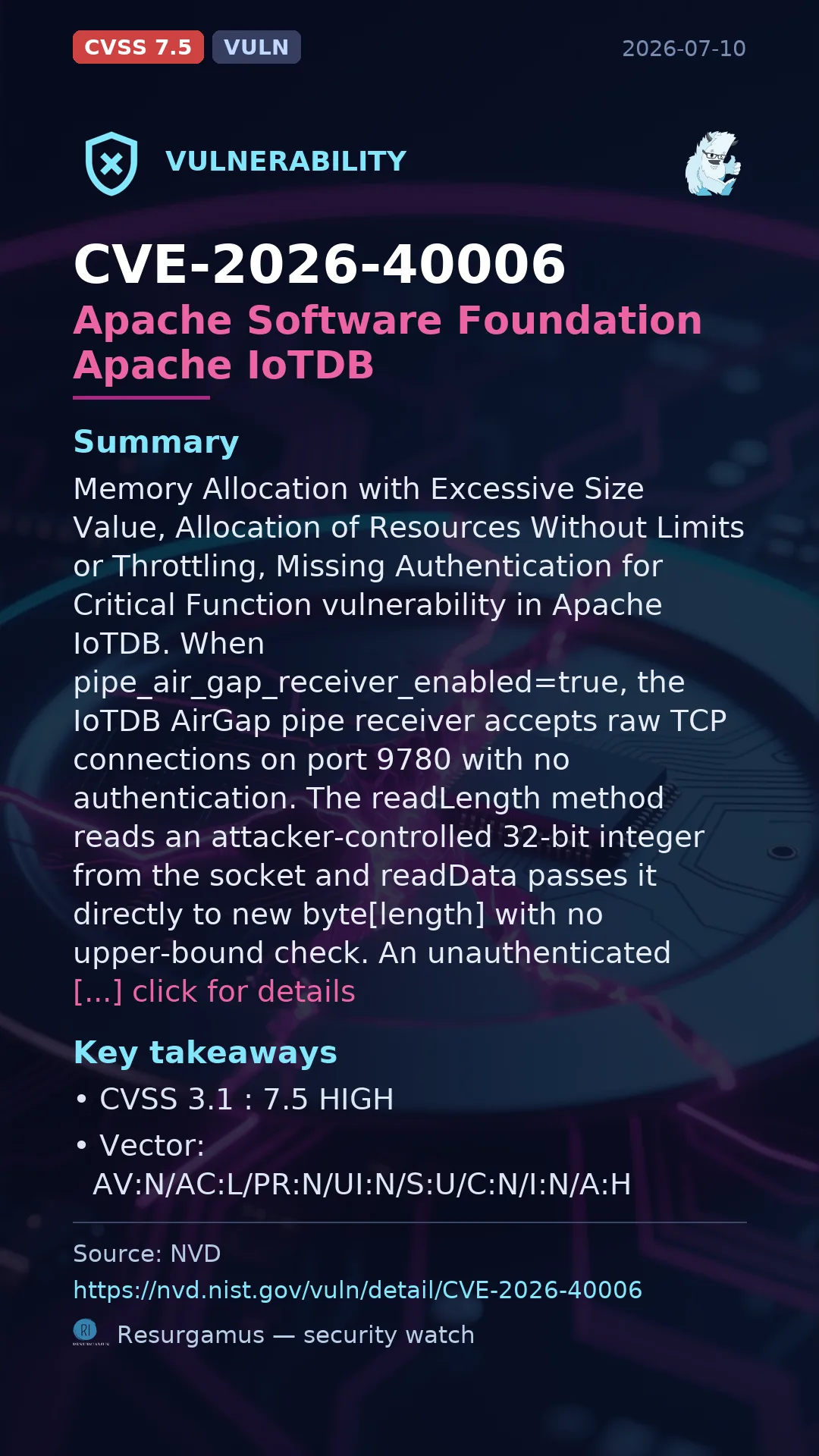 CVE-2026-40006 Apache Software Foundation Apache IoTDB Vulnerability