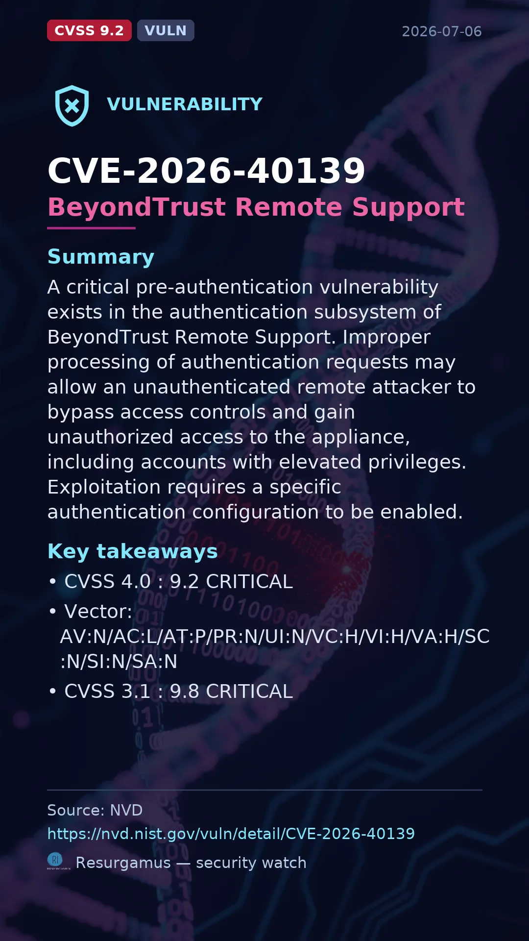 CVE-2026-40139 BeyondTrust Remote Support Vulnerability