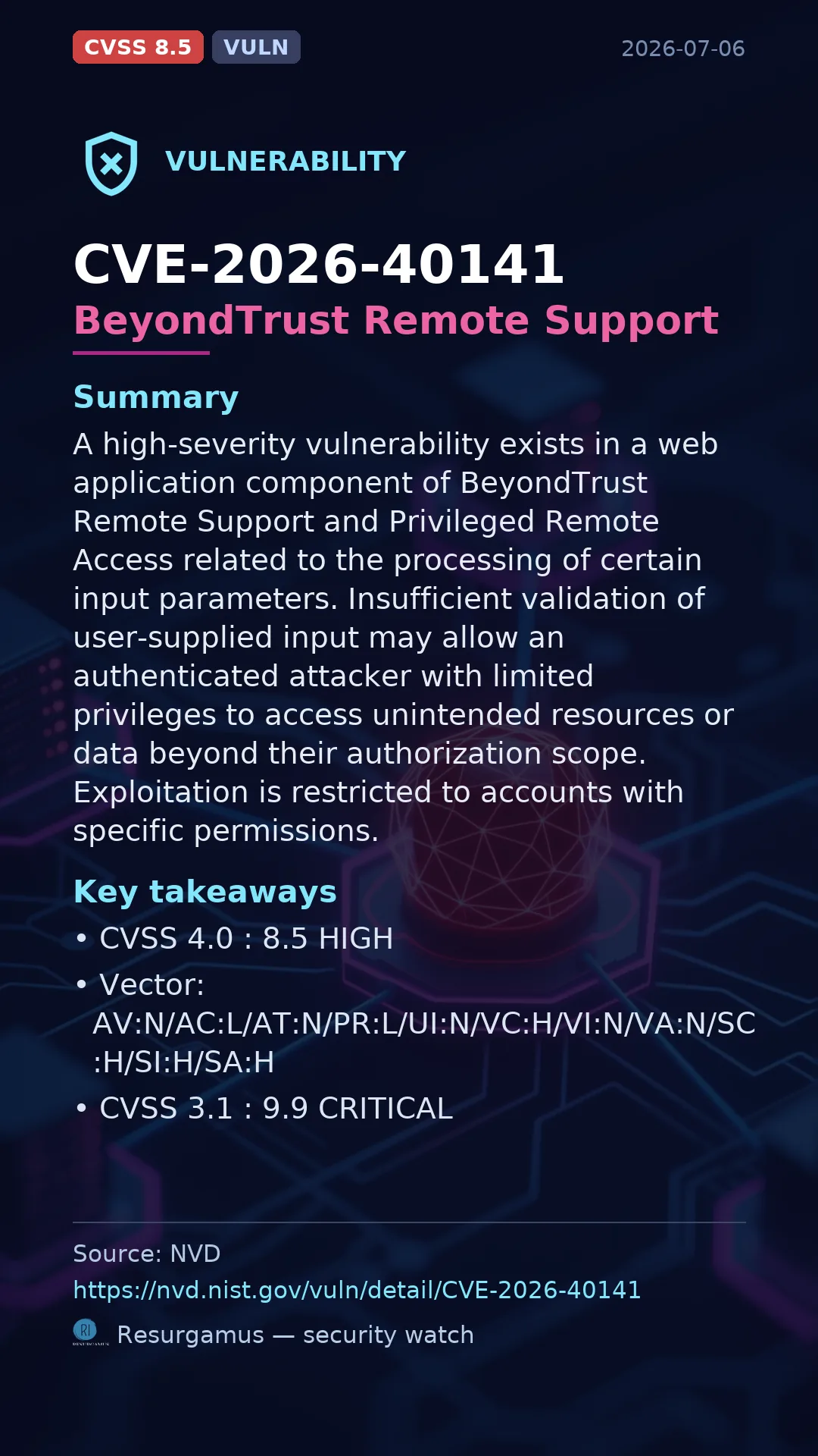 CVE-2026-40141 BeyondTrust Remote Support Vulnerability