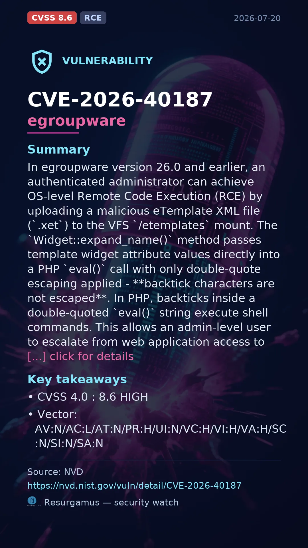 CVE-2026-40187 egroupware Vulnerability