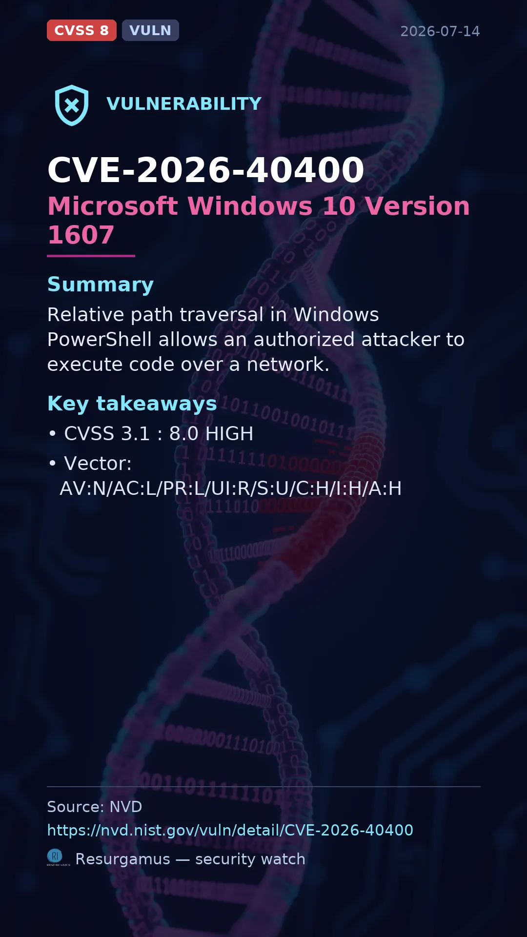 CVE-2026-40400 Microsoft Windows 10 Version 1607 Vulnerability