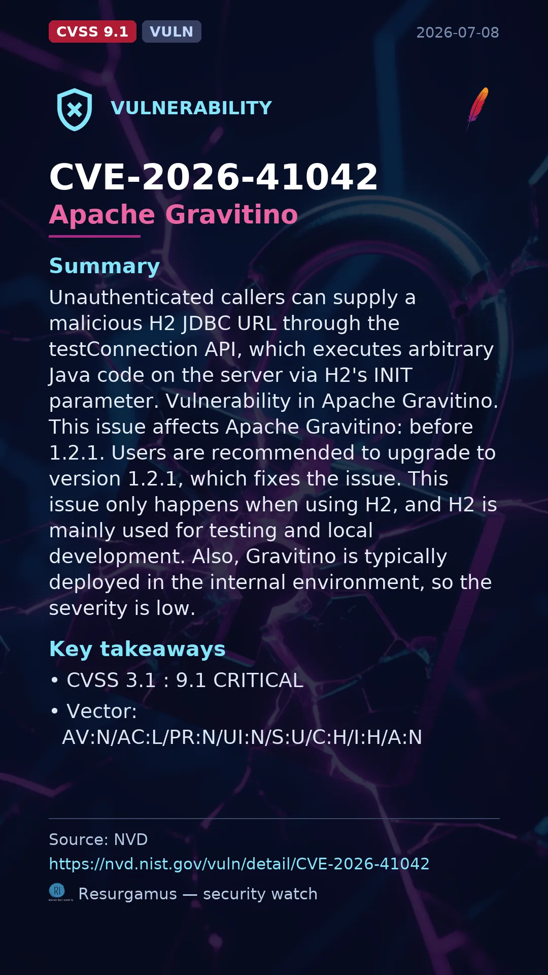 CVE-2026-41042 Apache Gravitino Vulnerability