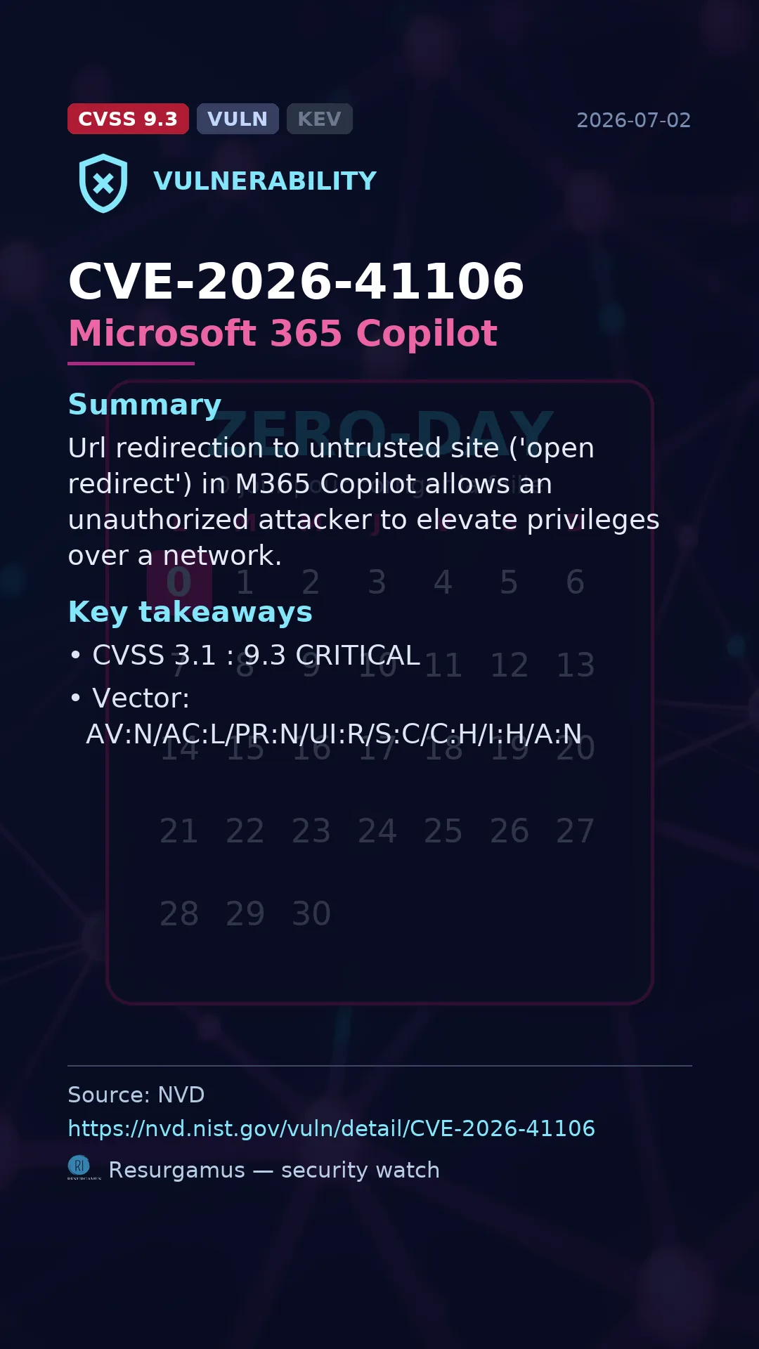 CVE-2026-41106 Microsoft 365 Copilot Vulnerability