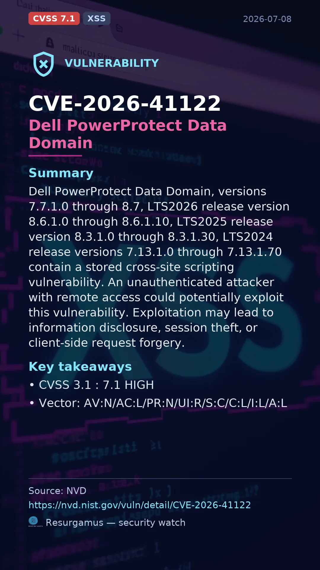CVE-2026-41122 Dell PowerProtect Data Domain Vulnerability