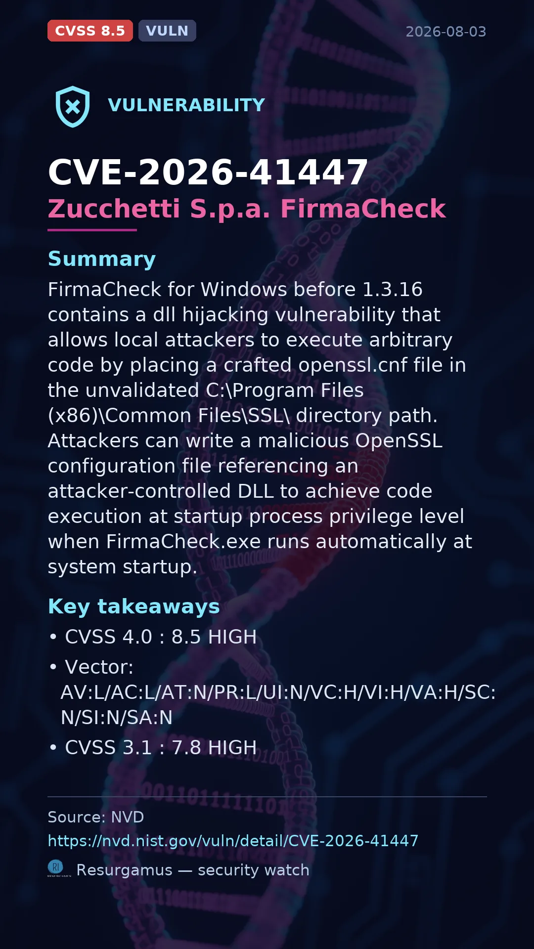 CVE-2026-41447 Zucchetti S.p.a. FirmaCheck Vulnerability