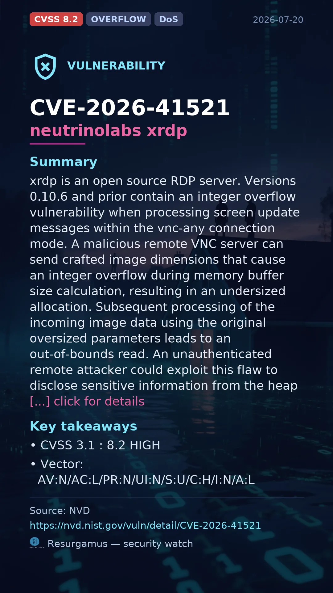 CVE-2026-41521 neutrinolabs xrdp Vulnerability