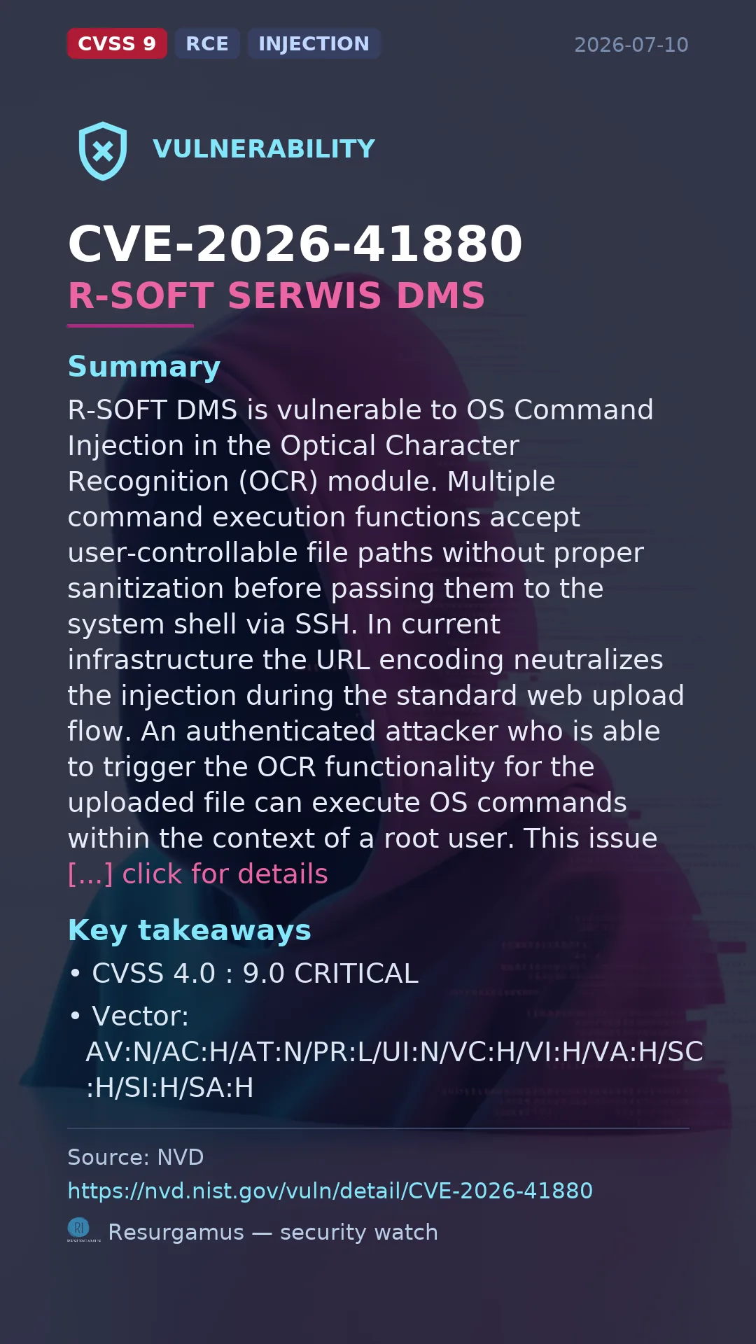 CVE-2026-41880 R-SOFT SERWIS DMS Vulnerability