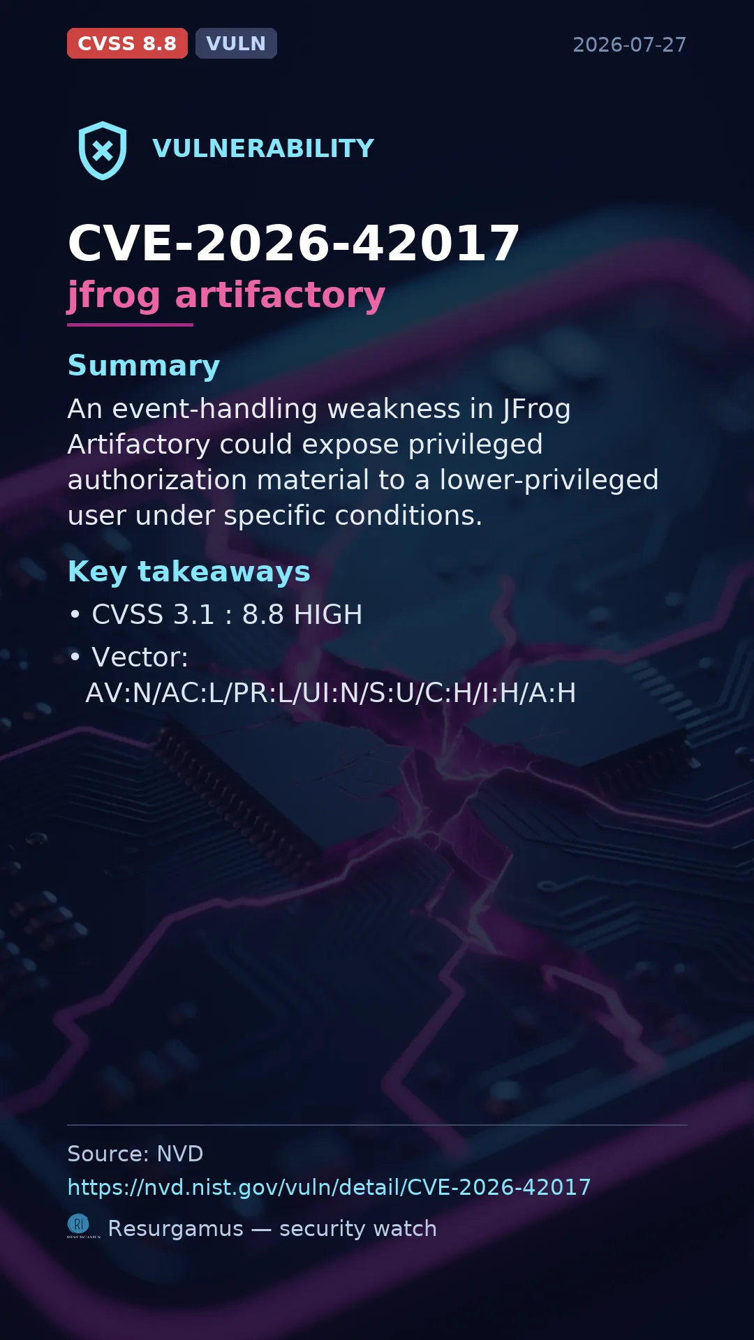CVE-2026-42017 jfrog artifactory Vulnerability