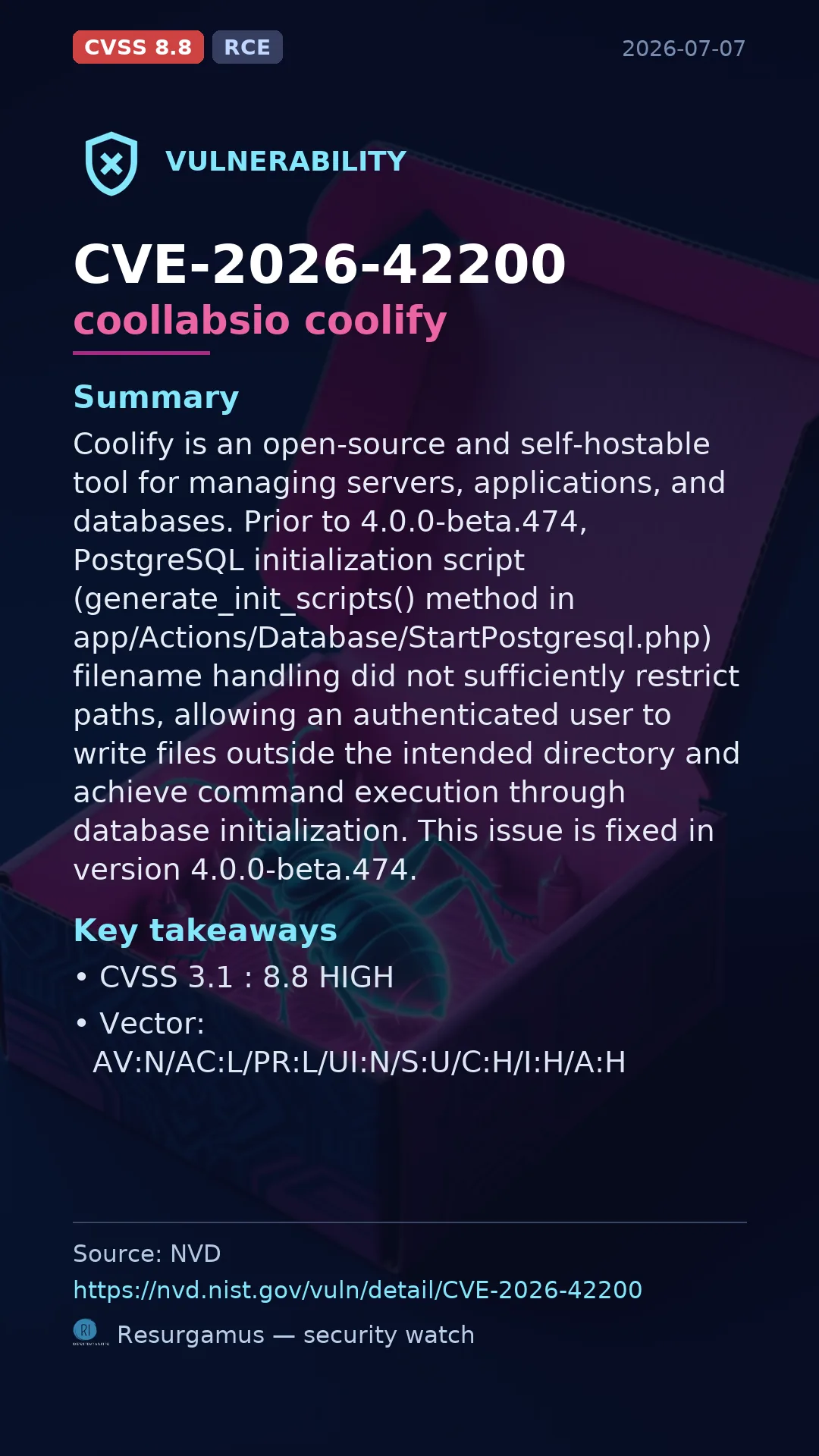 CVE-2026-42200 coollabsio coolify Vulnerability