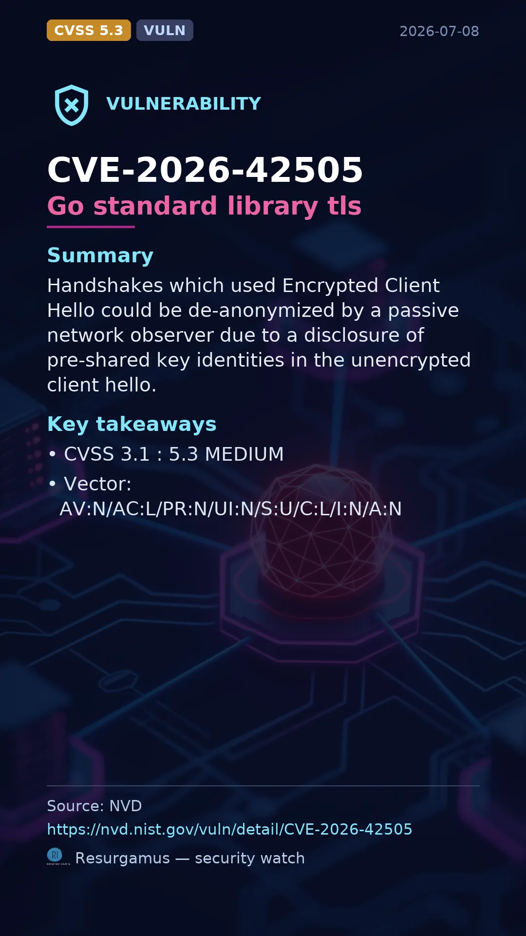 CVE-2026-42505 Go standard library tls Vulnerability
