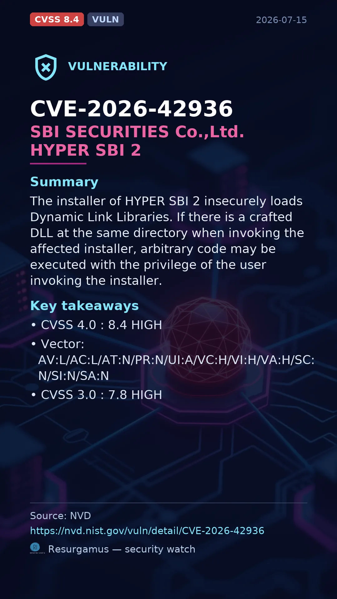 CVE-2026-42936 SBI SECURITIES Co.,Ltd. HYPER SBI 2 Vulnerability