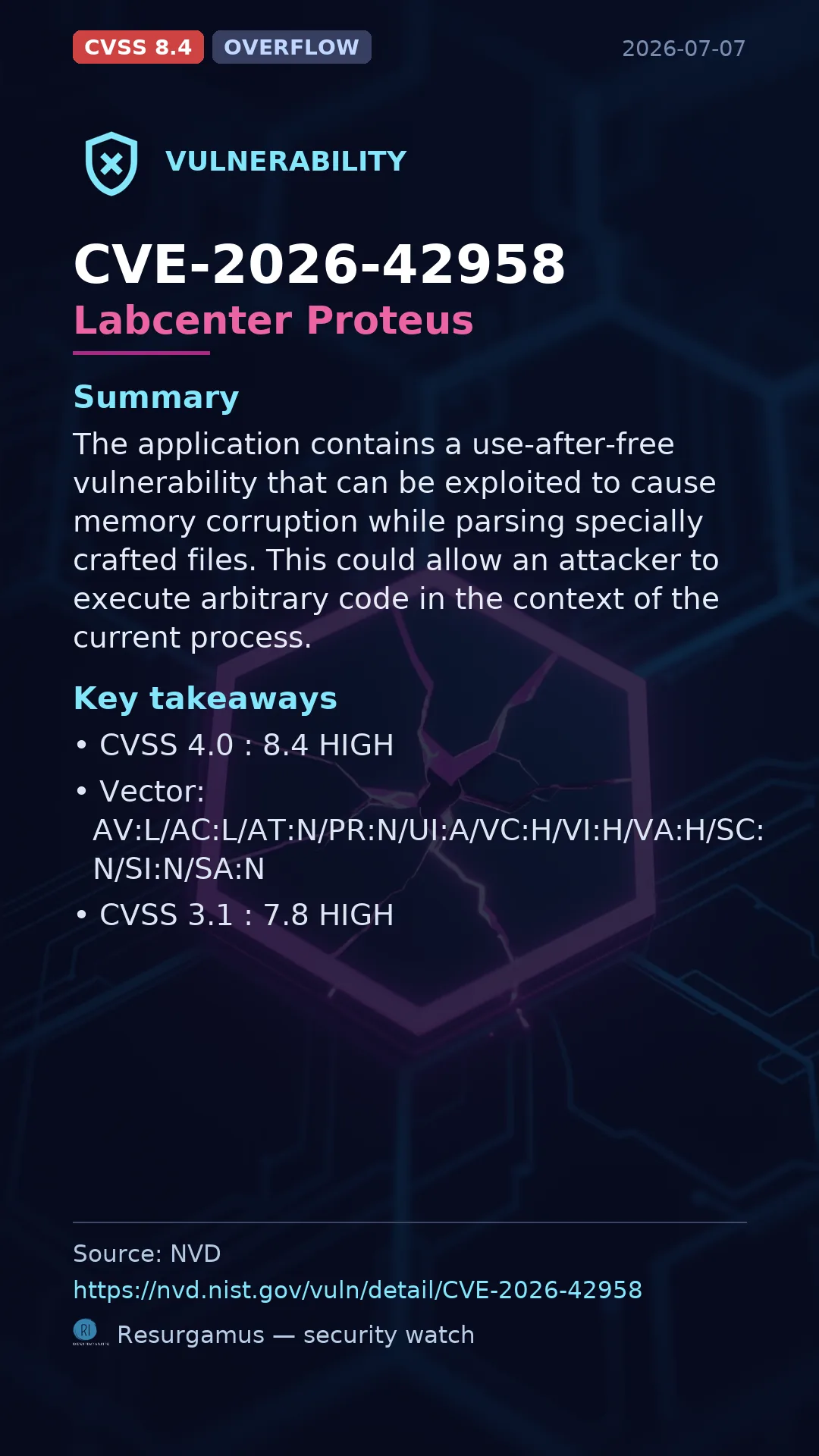 CVE-2026-42958 Labcenter Proteus Vulnerability