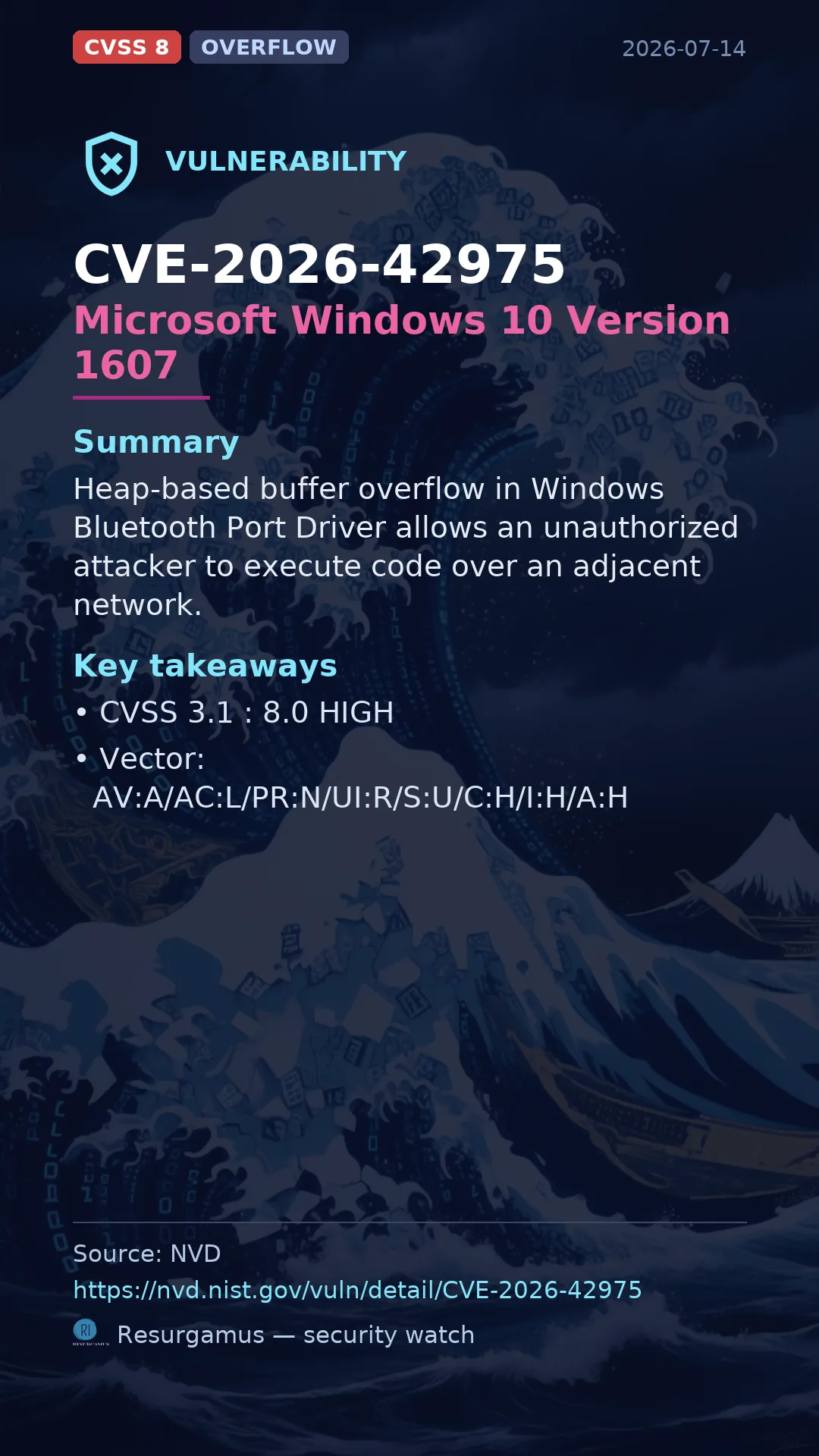 CVE-2026-42975 Microsoft Windows 10 Version 1607 Vulnerability