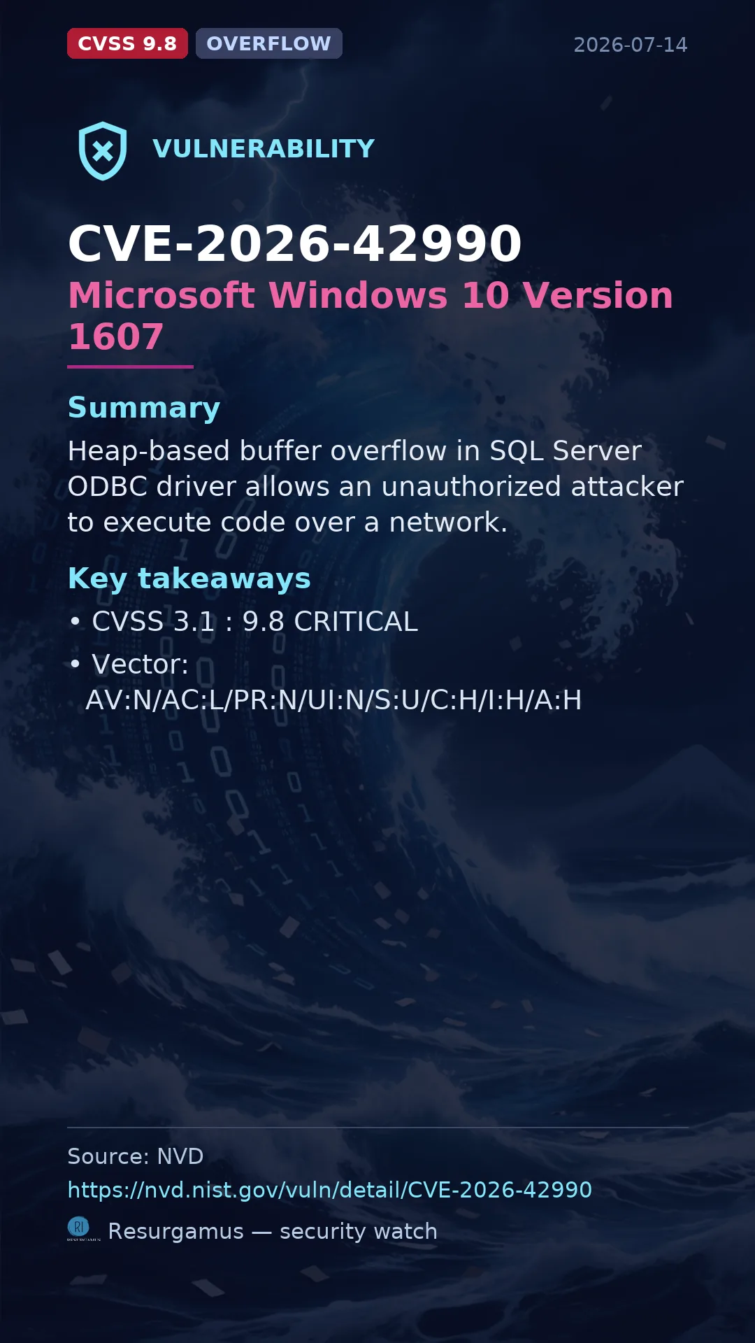CVE-2026-42990 Microsoft Windows 10 Version 1607 Vulnerability