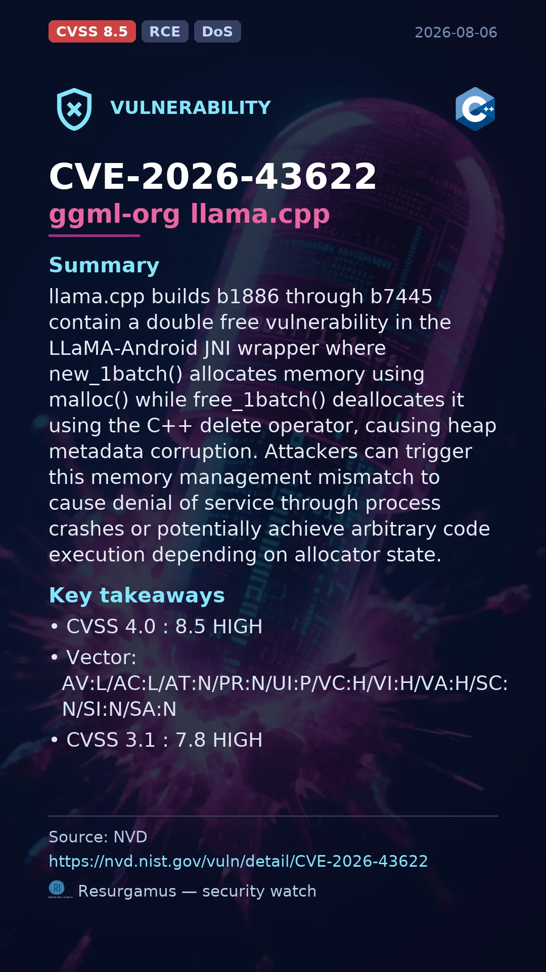 CVE-2026-43622 ggml-org llama.cpp Vulnerability