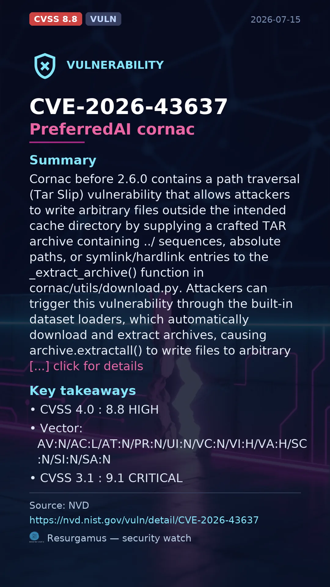 CVE-2026-43637 PreferredAI cornac Vulnerability