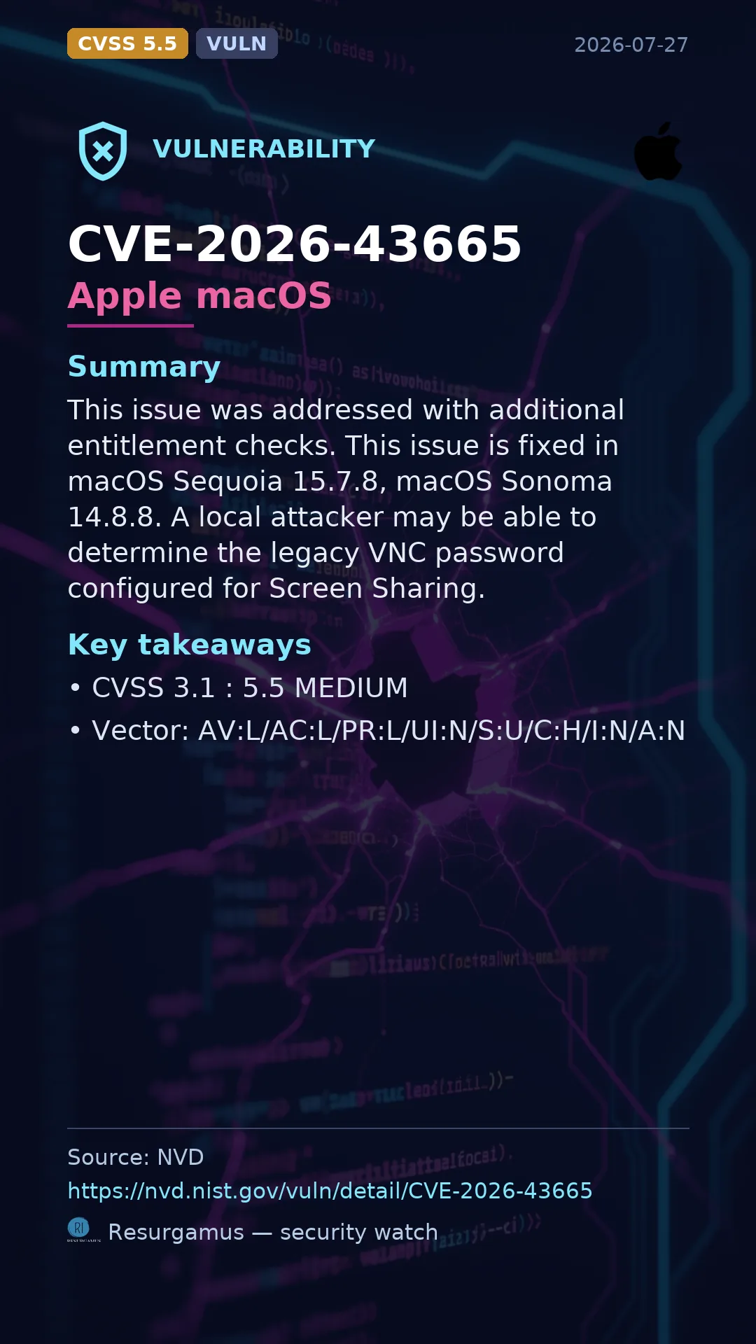 CVE-2026-43665 Apple macOS Vulnerability