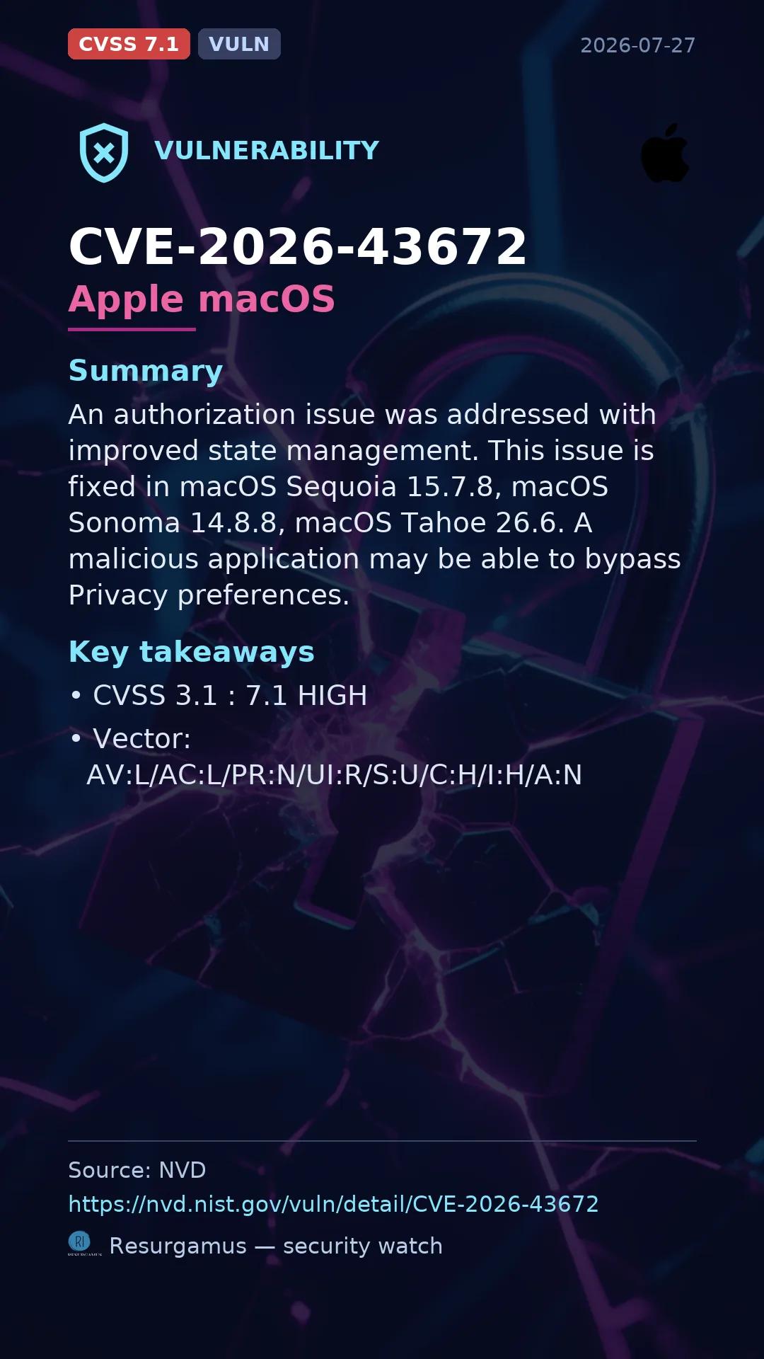 CVE-2026-43672 Apple macOS Vulnerability
