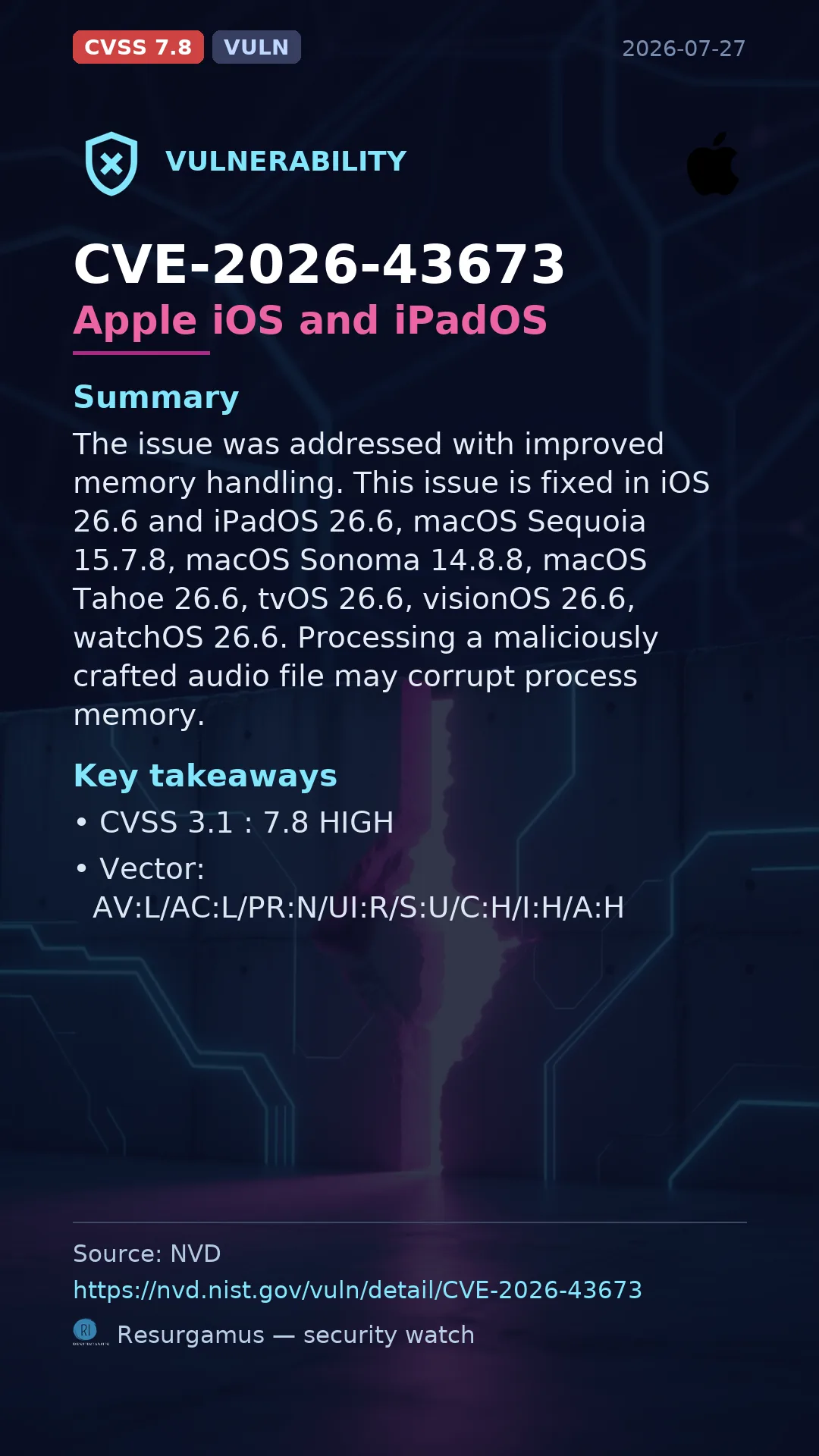 CVE-2026-43673 Apple iOS and iPadOS Vulnerability