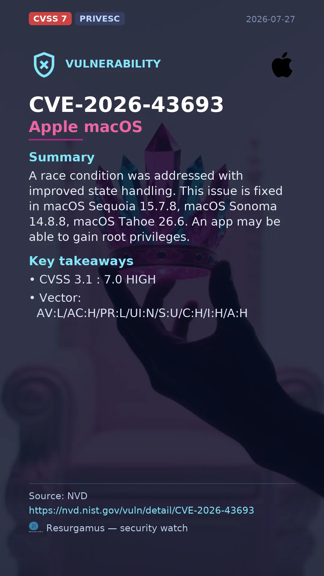 CVE-2026-43693 Apple macOS Vulnerability