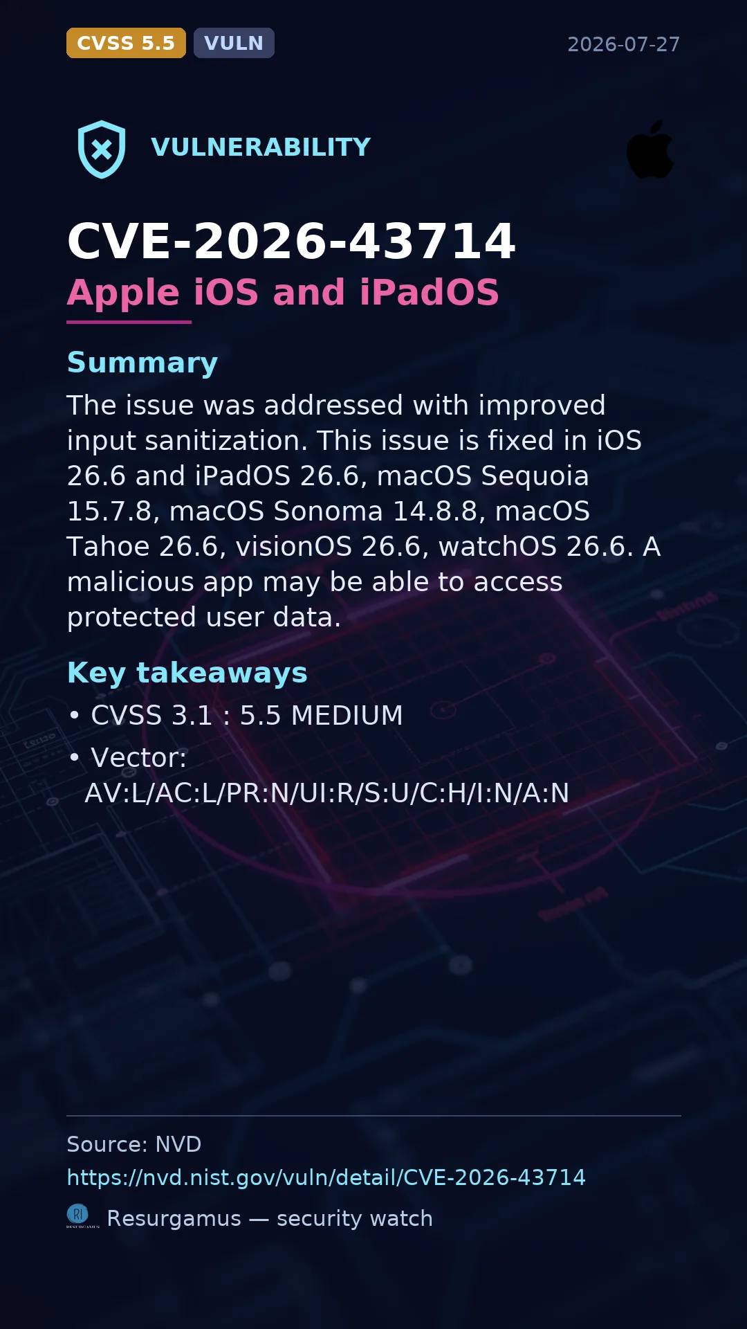 CVE-2026-43714 Apple iOS and iPadOS Vulnerability