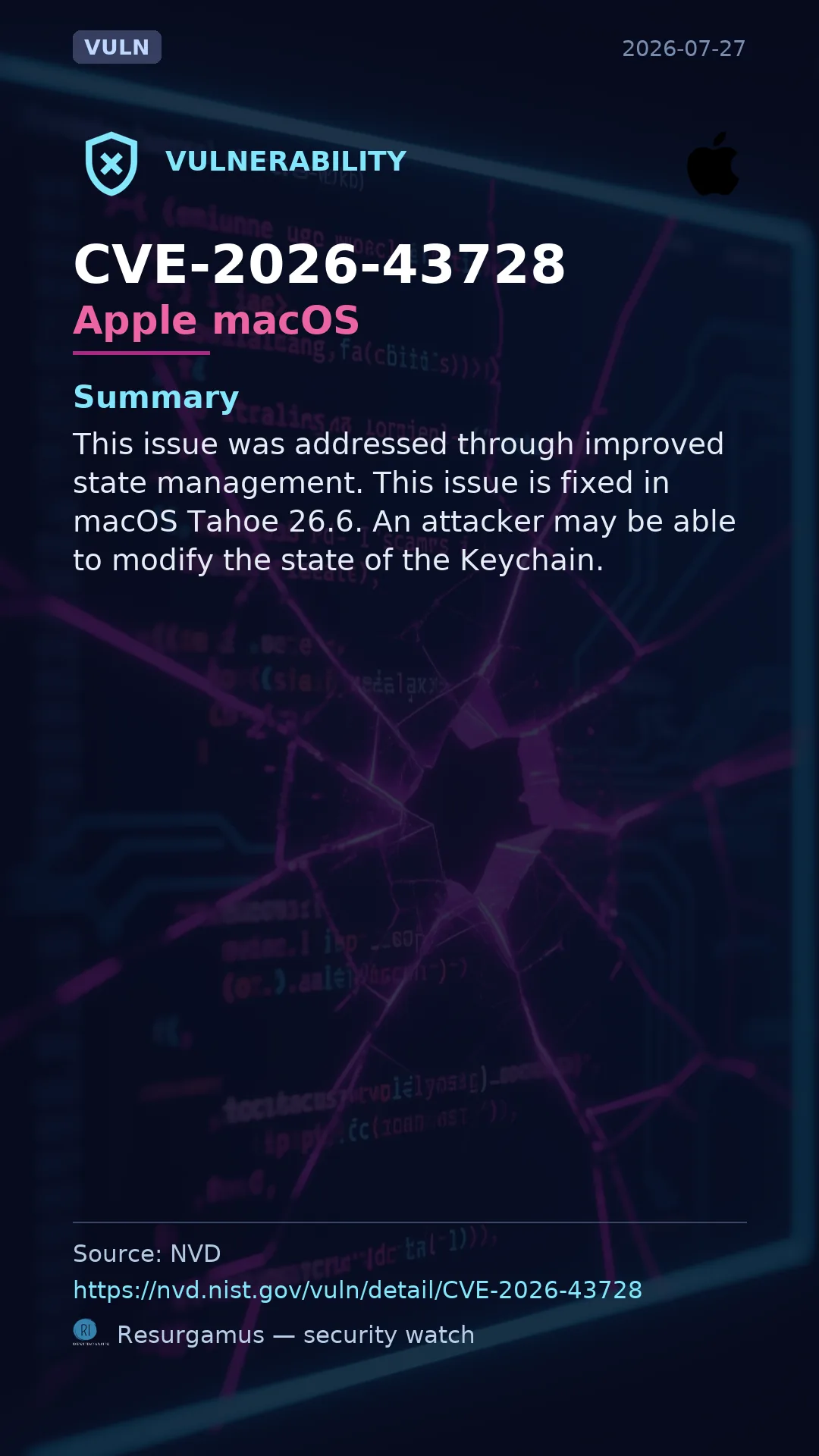 CVE-2026-43728 Apple macOS Vulnerability