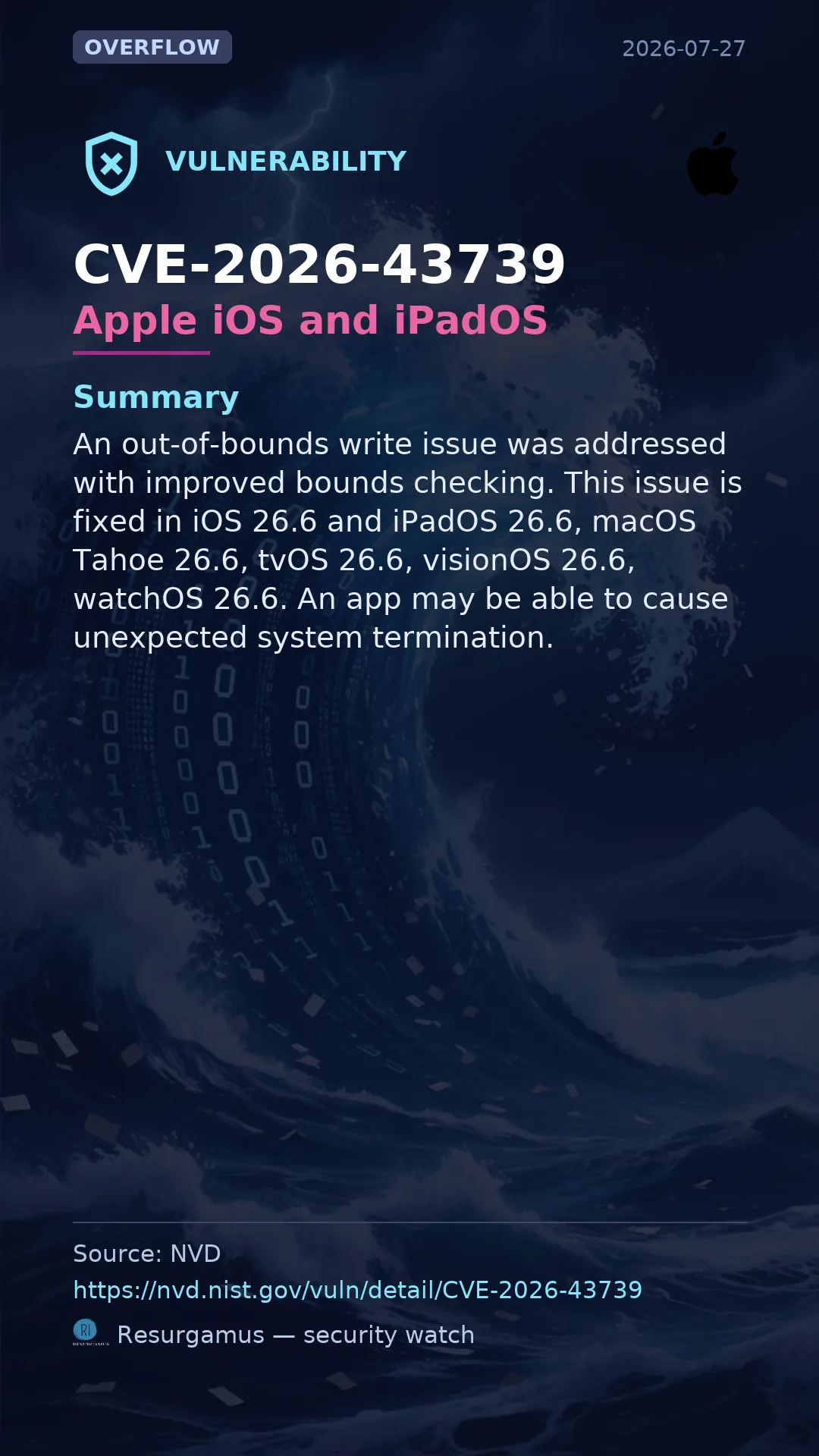 CVE-2026-43739 Apple iOS and iPadOS Vulnerability