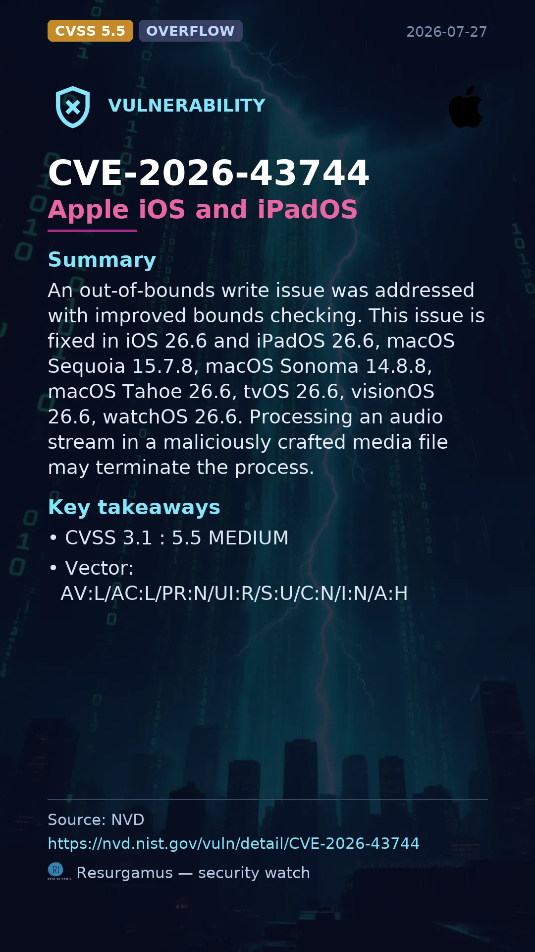CVE-2026-43744 Apple iOS and iPadOS Vulnerability