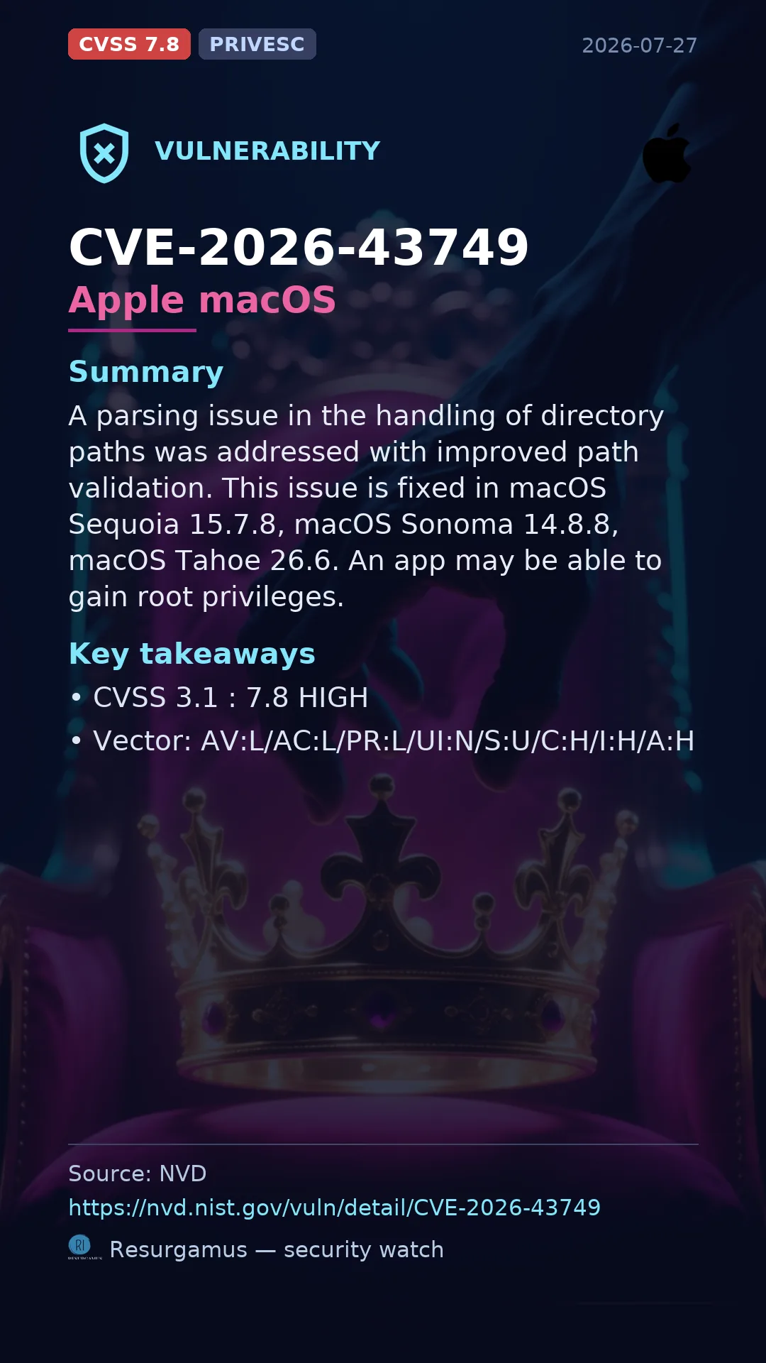 CVE-2026-43749 Apple macOS Vulnerability