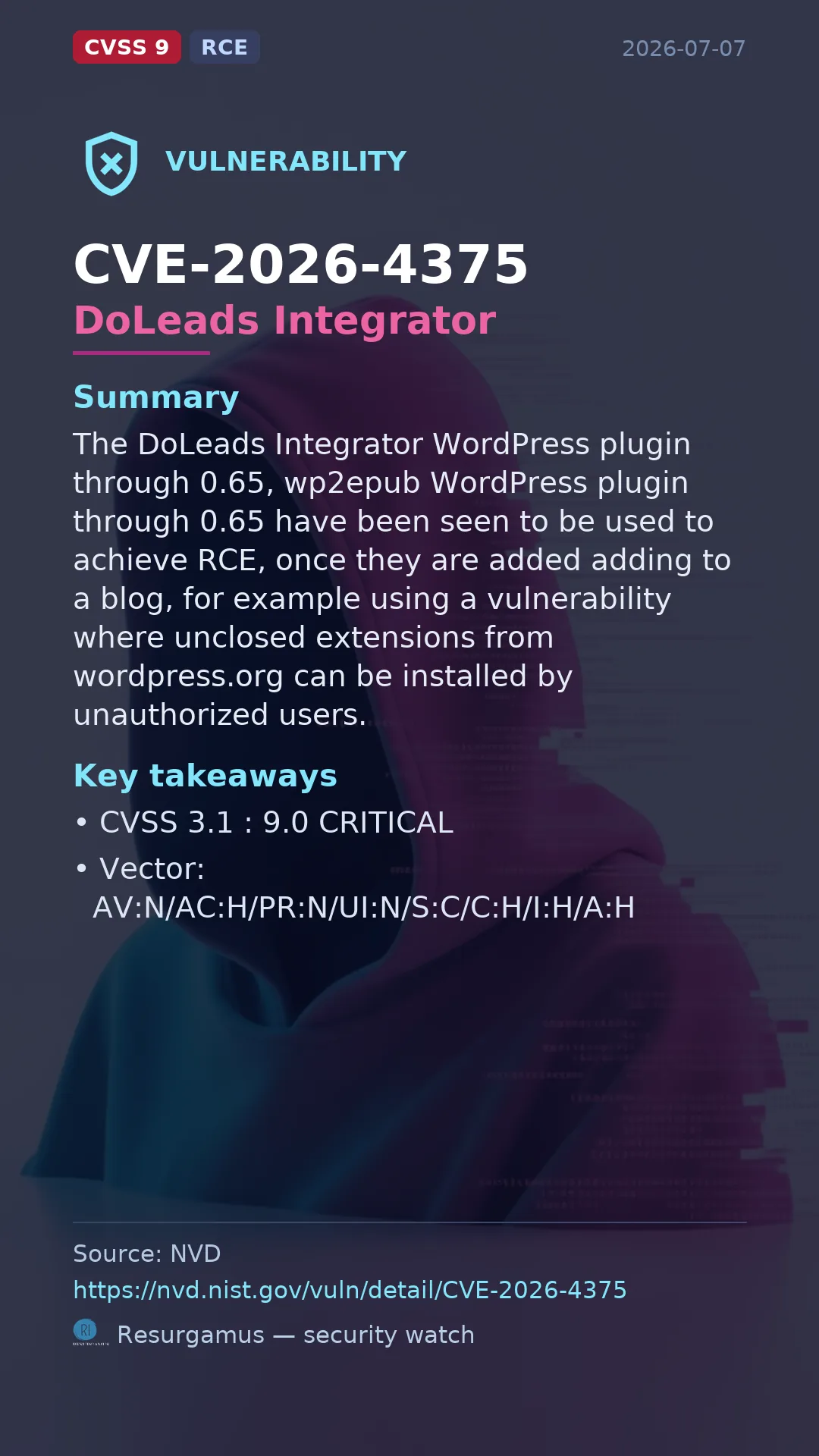 CVE-2026-4375 DoLeads Integrator Vulnerability