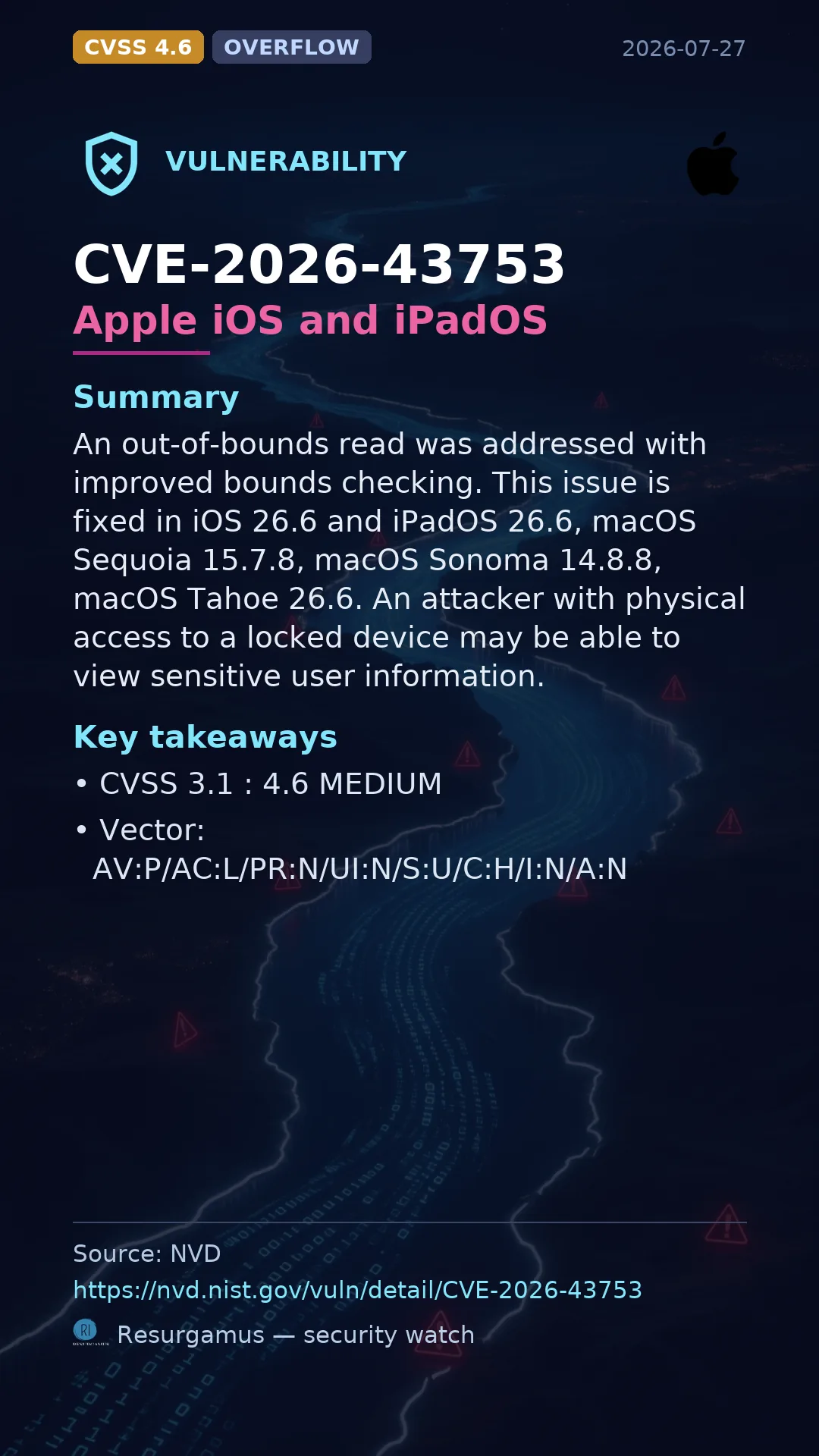 CVE-2026-43753 Apple iOS and iPadOS Vulnerability