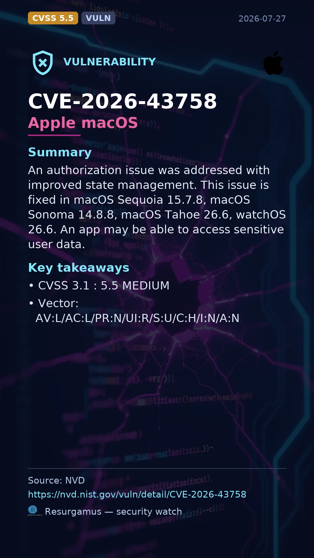 CVE-2026-43758 Apple macOS Vulnerability