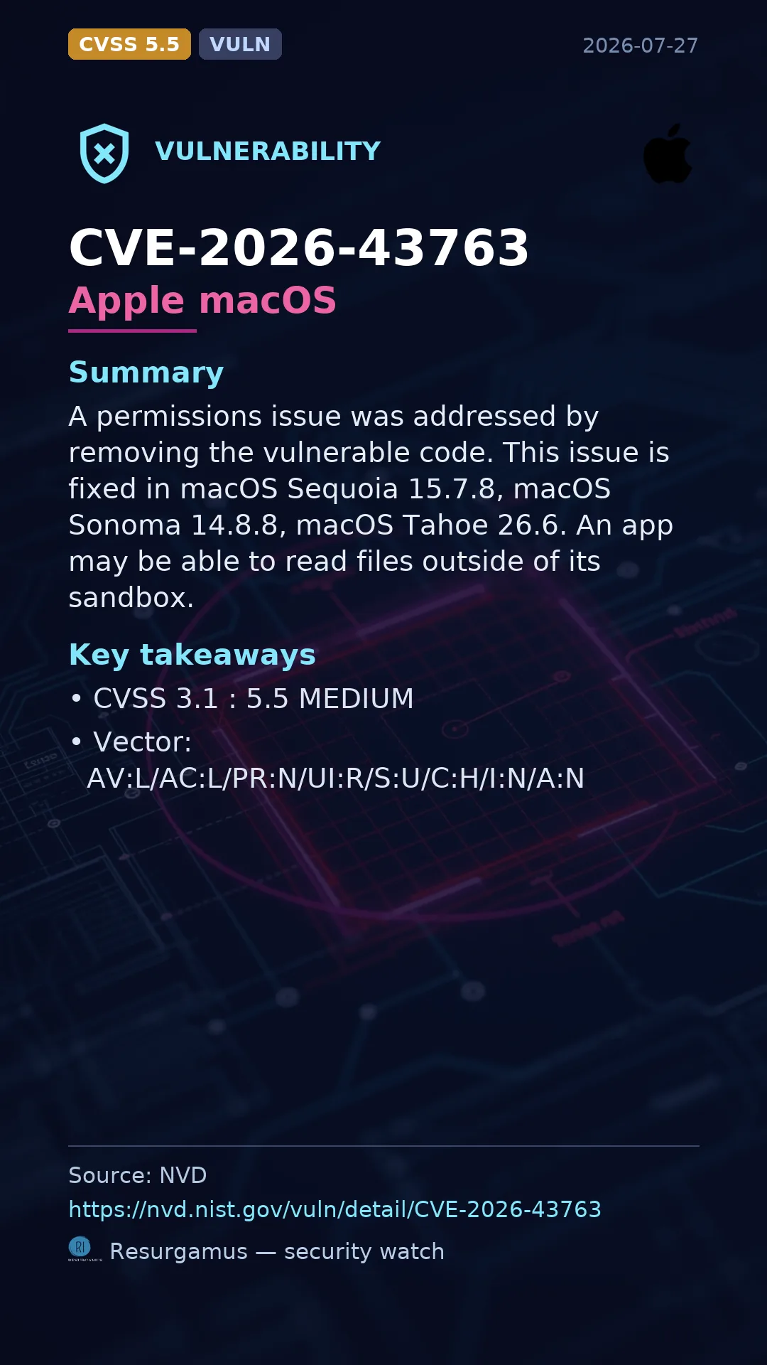 CVE-2026-43763 Apple macOS Vulnerability